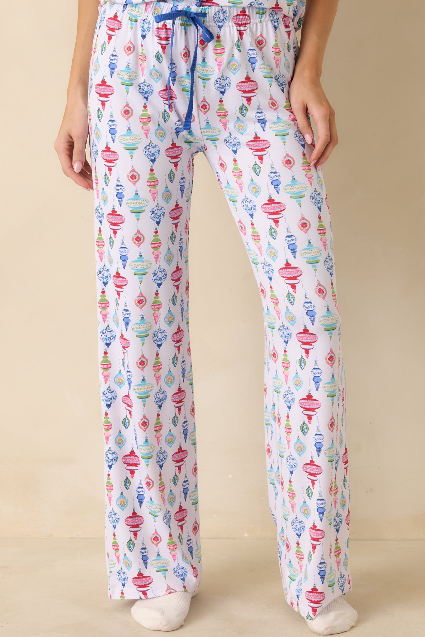 Decked In Delight White Multi Ornament Pajama Pants
