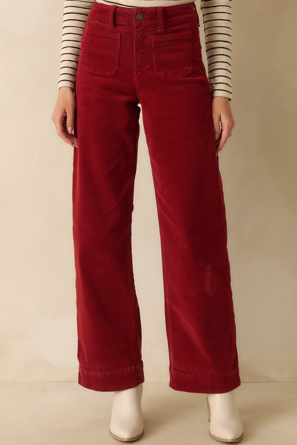 That Works For Me Deep Red Corduroy Wide Leg Pants