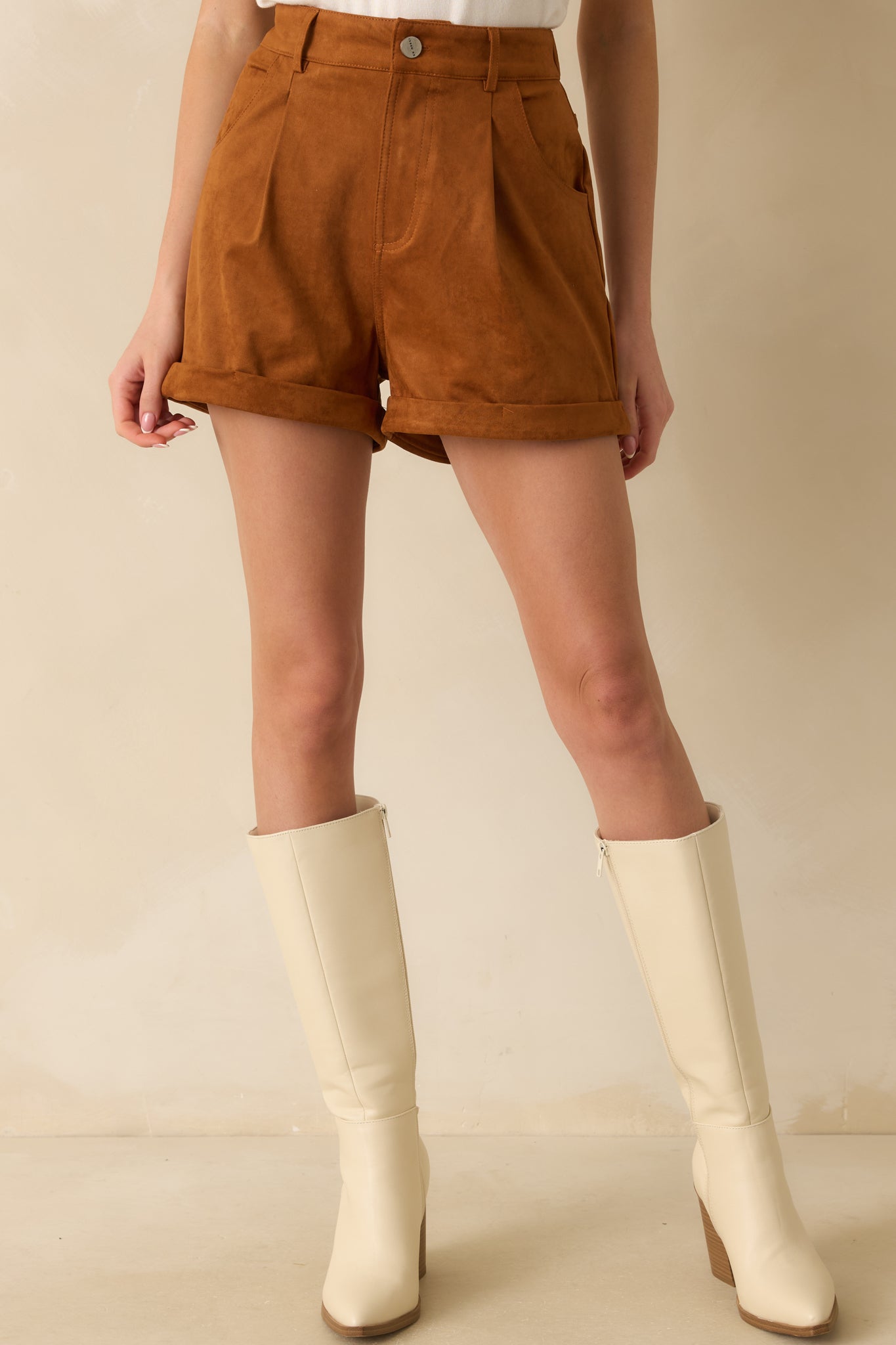 That’s What I Said Caramel Brown Faux Suede Cuffed Shorts