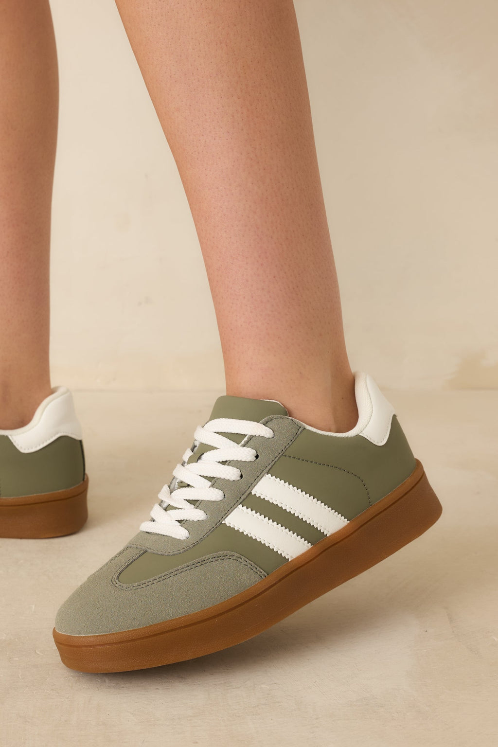 Chasing Chill Light Green Faux Leather and Suede Lace-Up Sneakers
