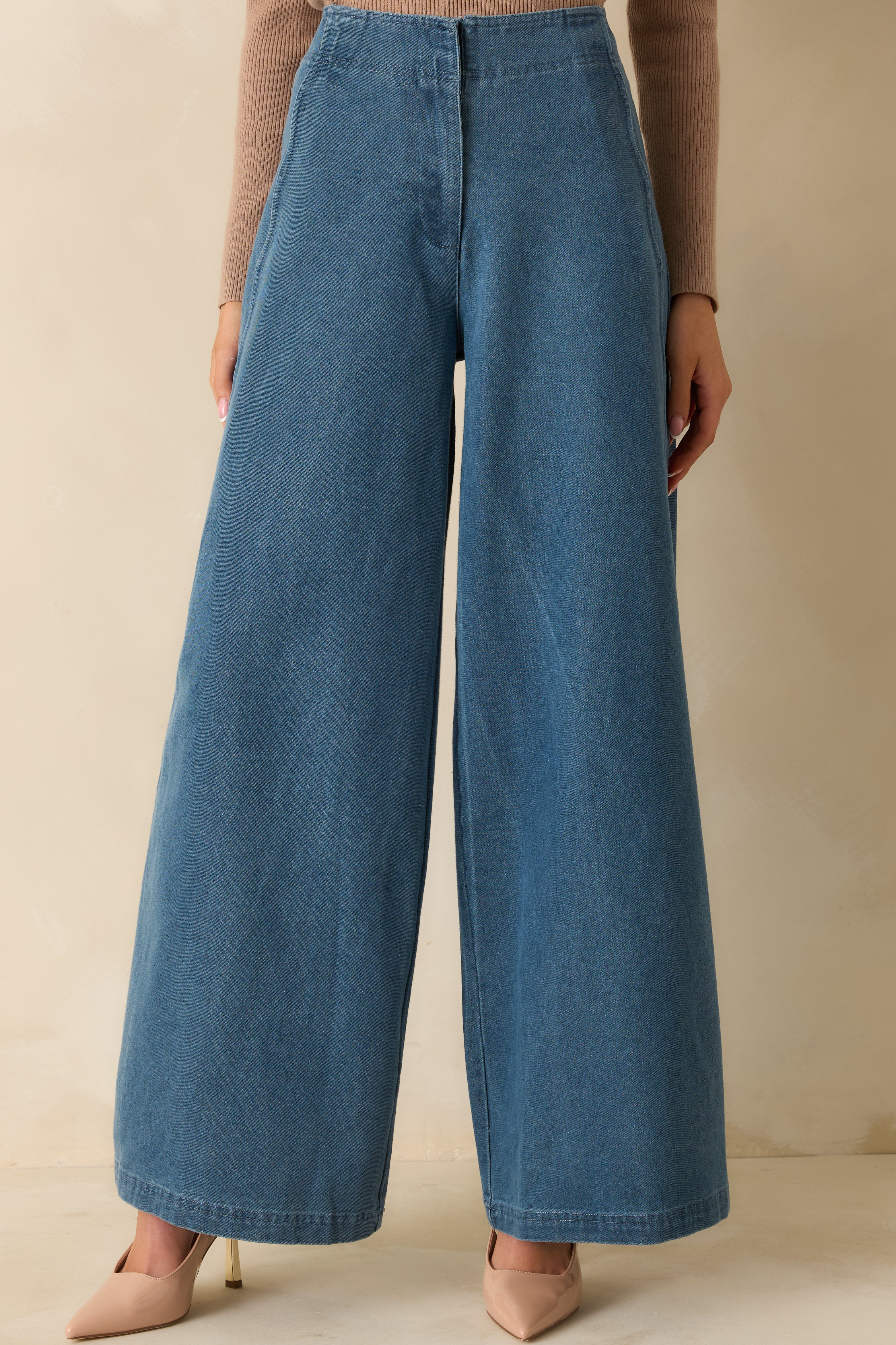 Curve Appeal Medium Wash Scalloped Edge Wide Leg Jeans