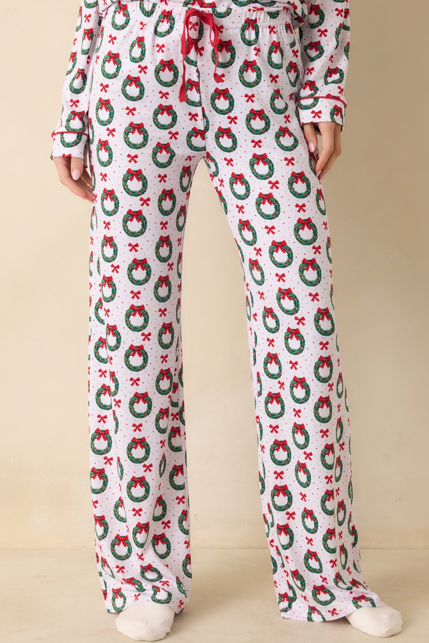 The Merriest Thing White Multi Wreath Pajama Pants
