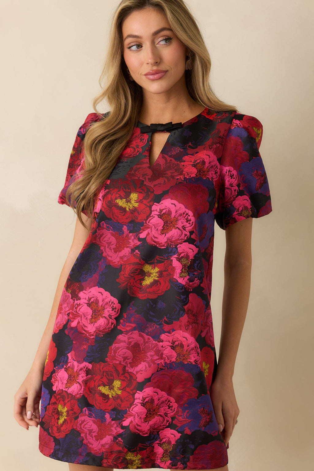 Say It Sweetly Magenta Pink Multi Floral Jacquard Mini Dress