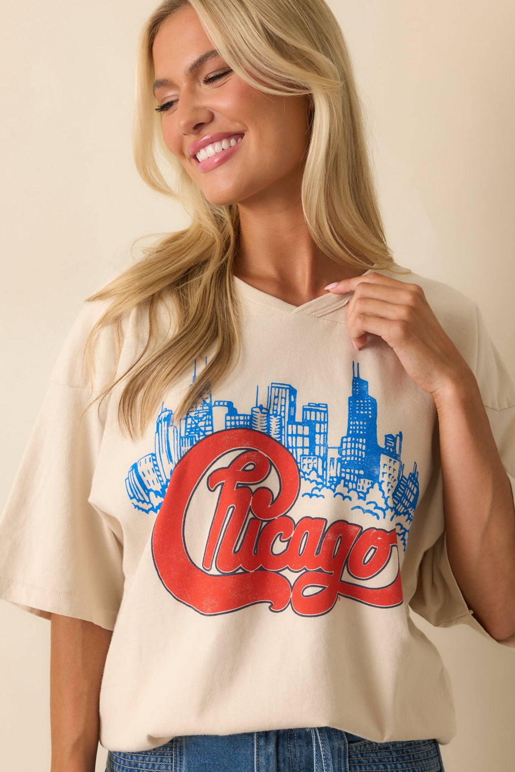 Chicago Skyline Ivory Cotton Oversized Jersey Tee