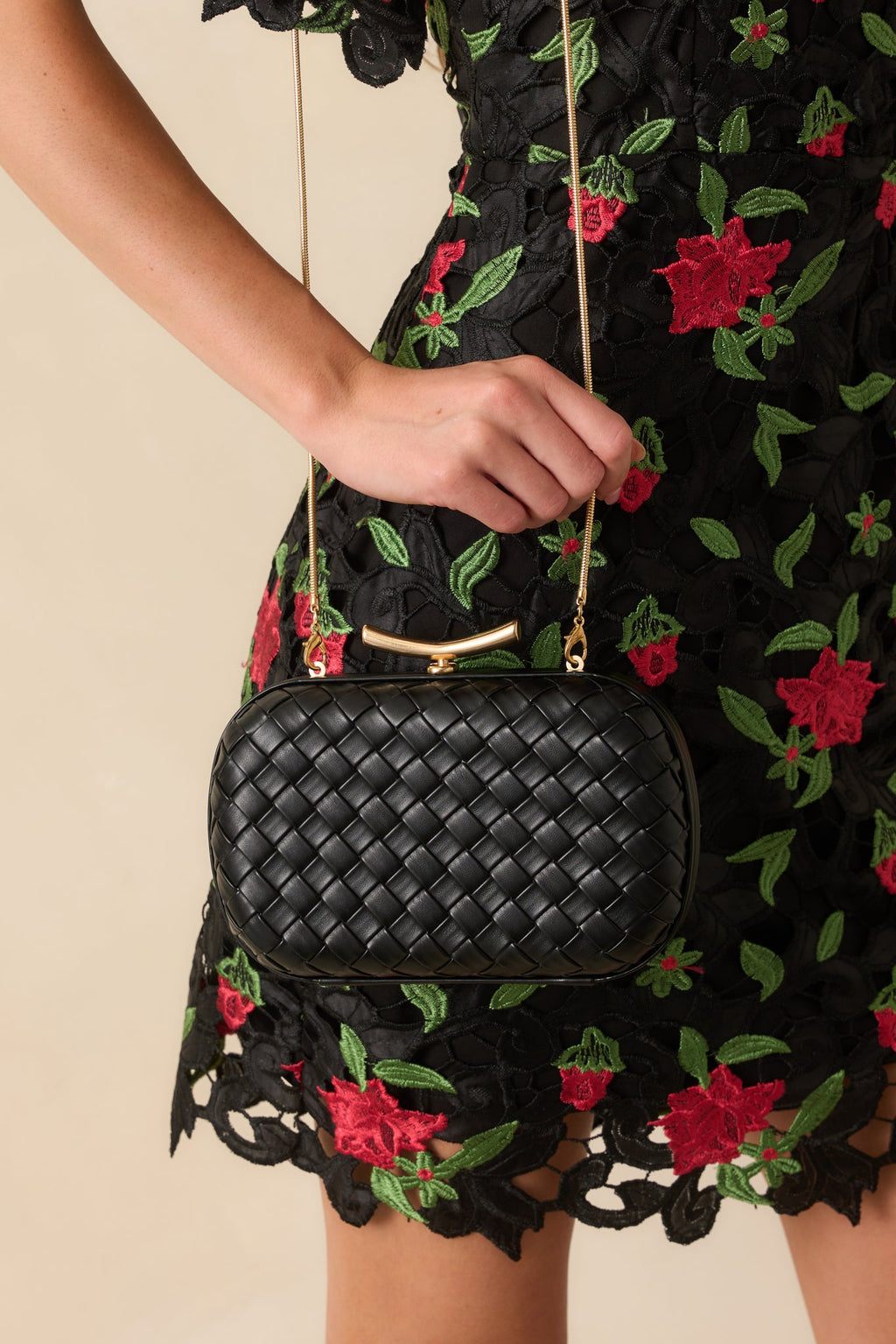 For Certain Black Woven Faux Leather Clutch Handbag