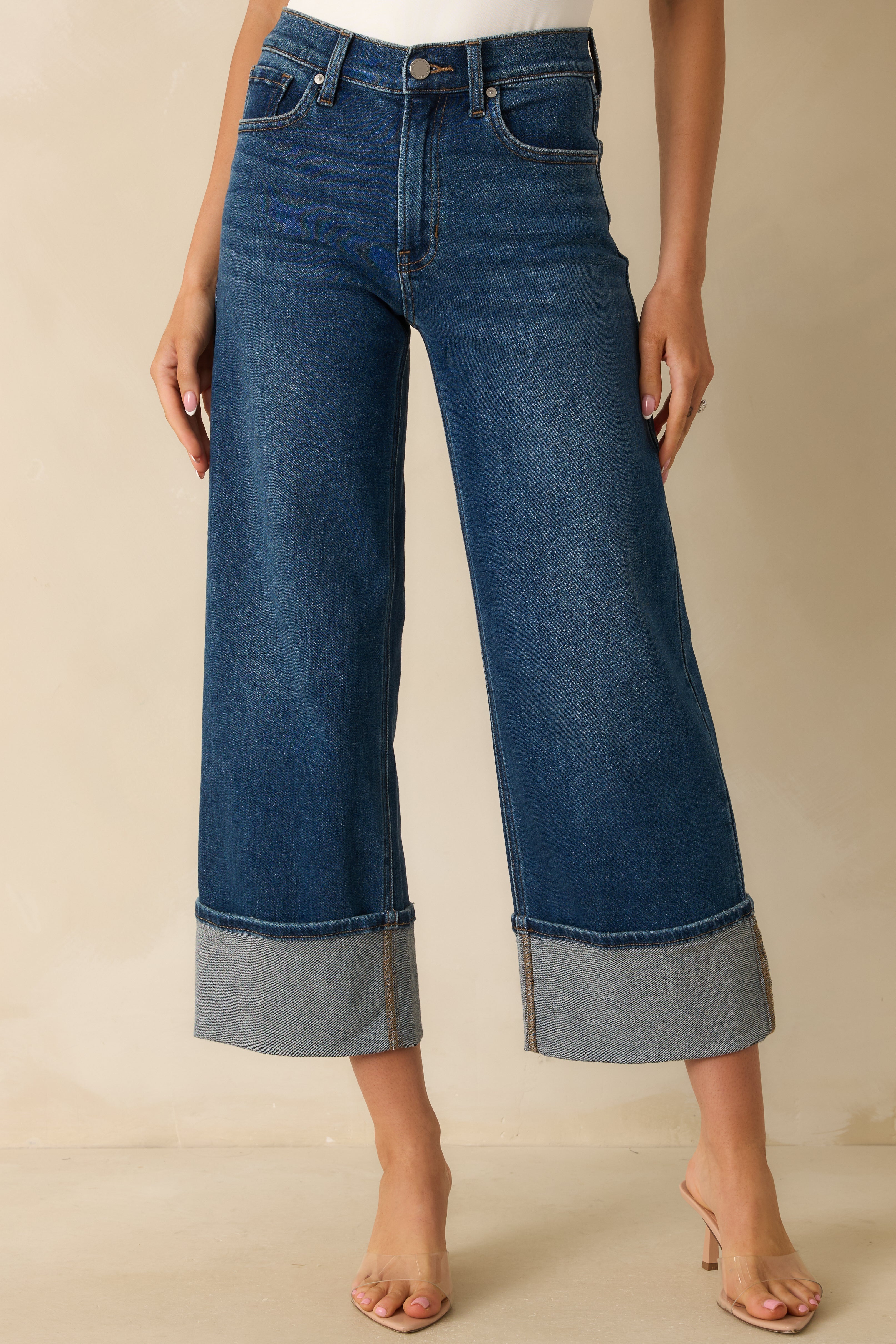 Long Story Short Deep Vintage Indigo Wide-Leg Cuffed Jeans