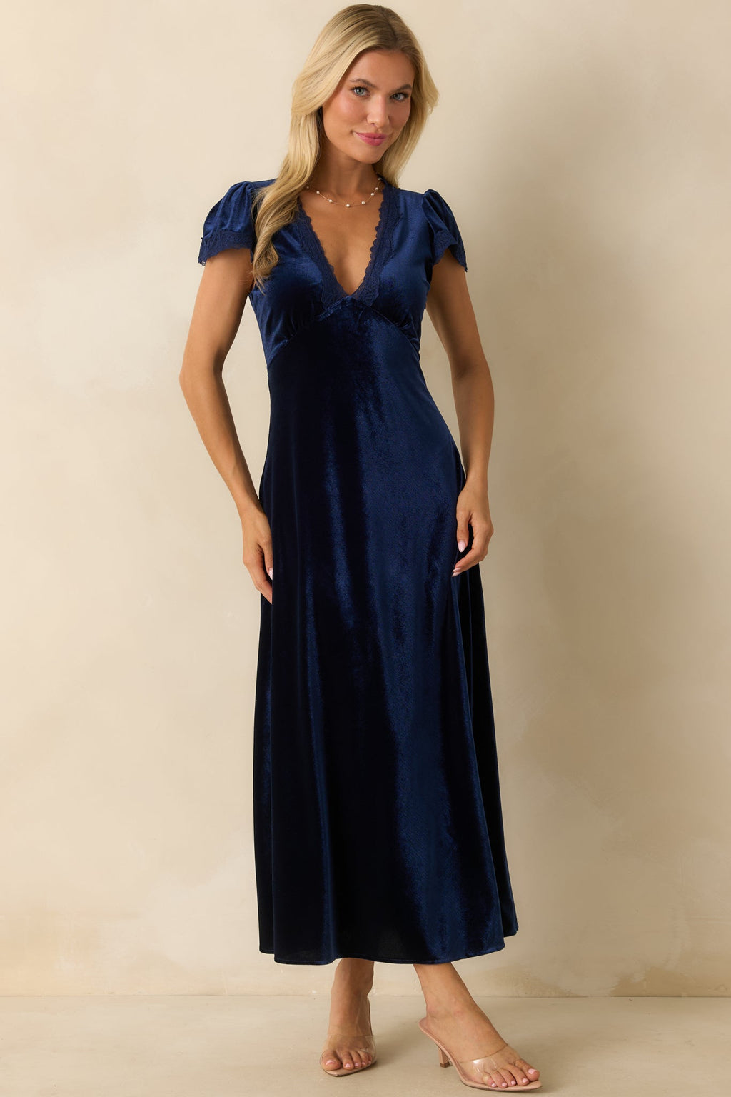 Made For The Moment Navy V-Neck Velvet Maxi Dress