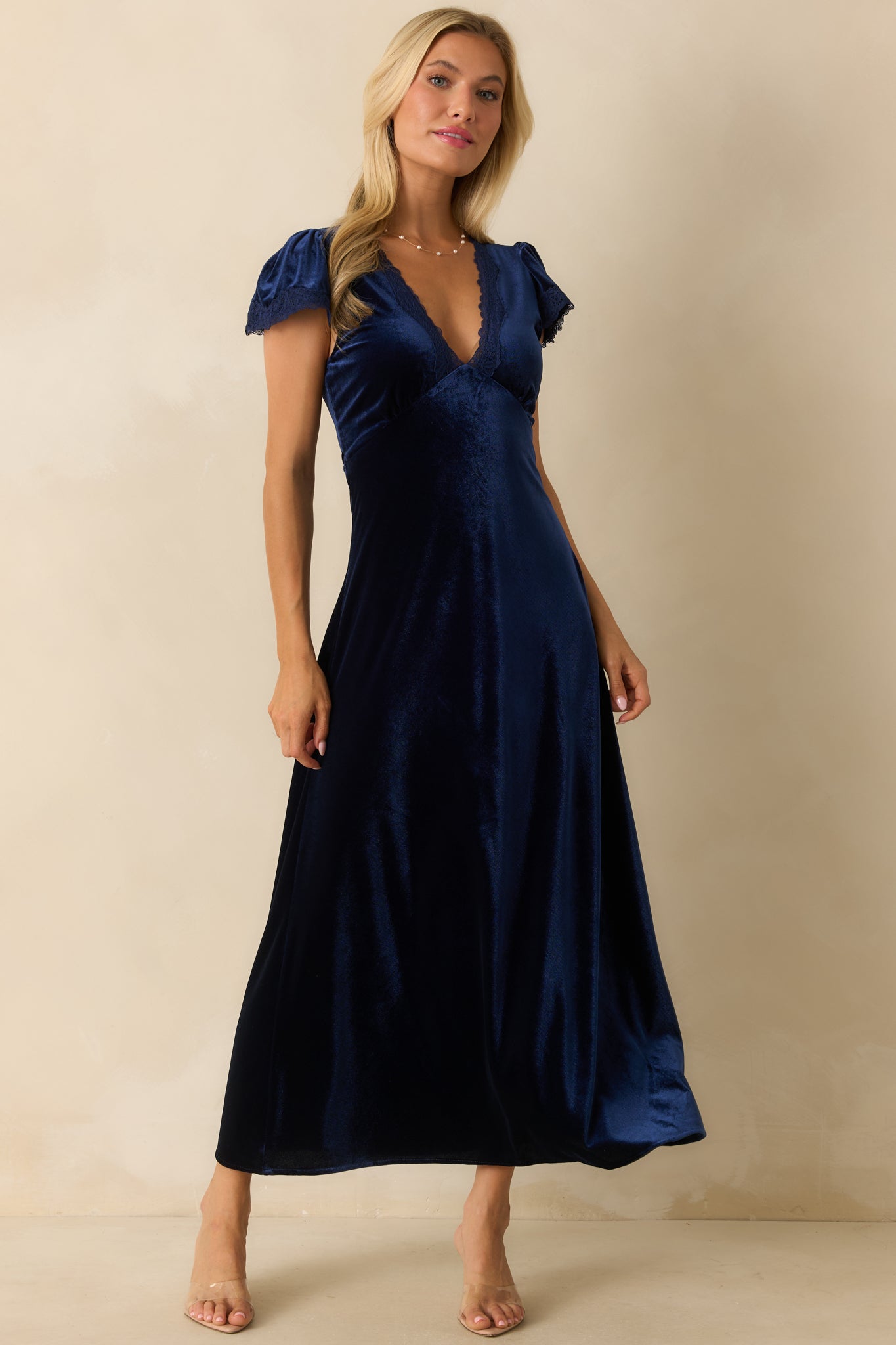 Made For The Moment Navy V-Neck Velvet Maxi Dress