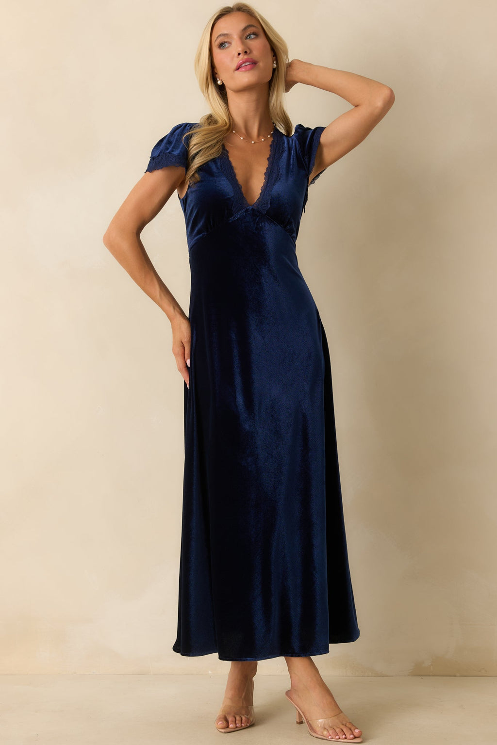 Made For The Moment Navy V-Neck Velvet Maxi Dress
