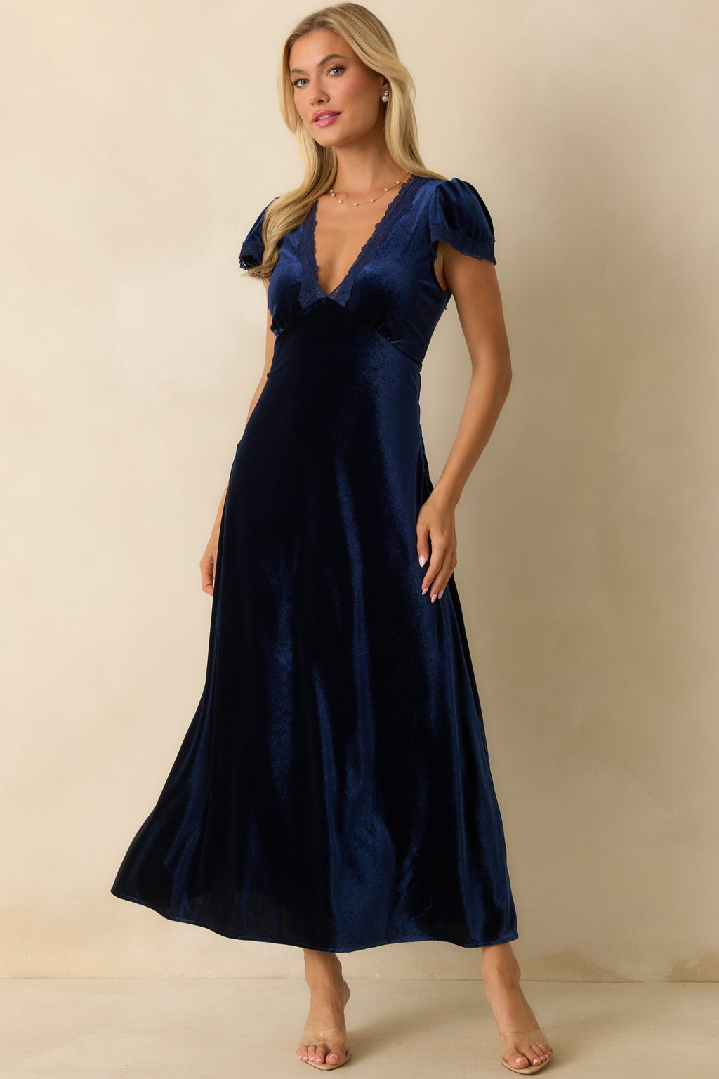Made For The Moment Navy V-Neck Velvet Maxi Dress