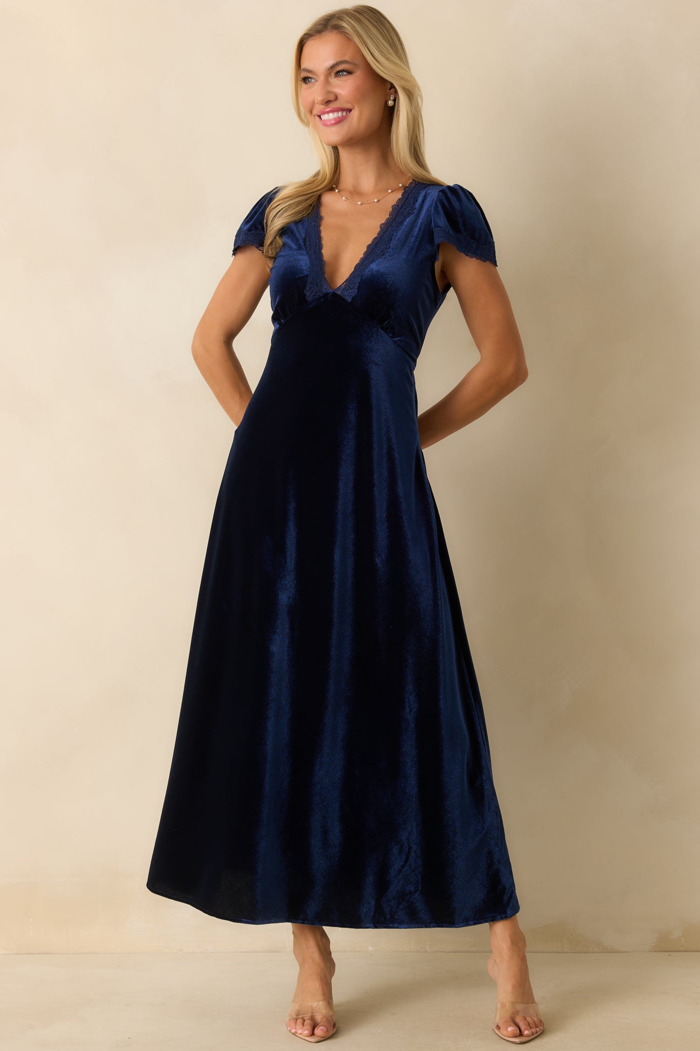 Made For The Moment Navy V-Neck Velvet Maxi Dress