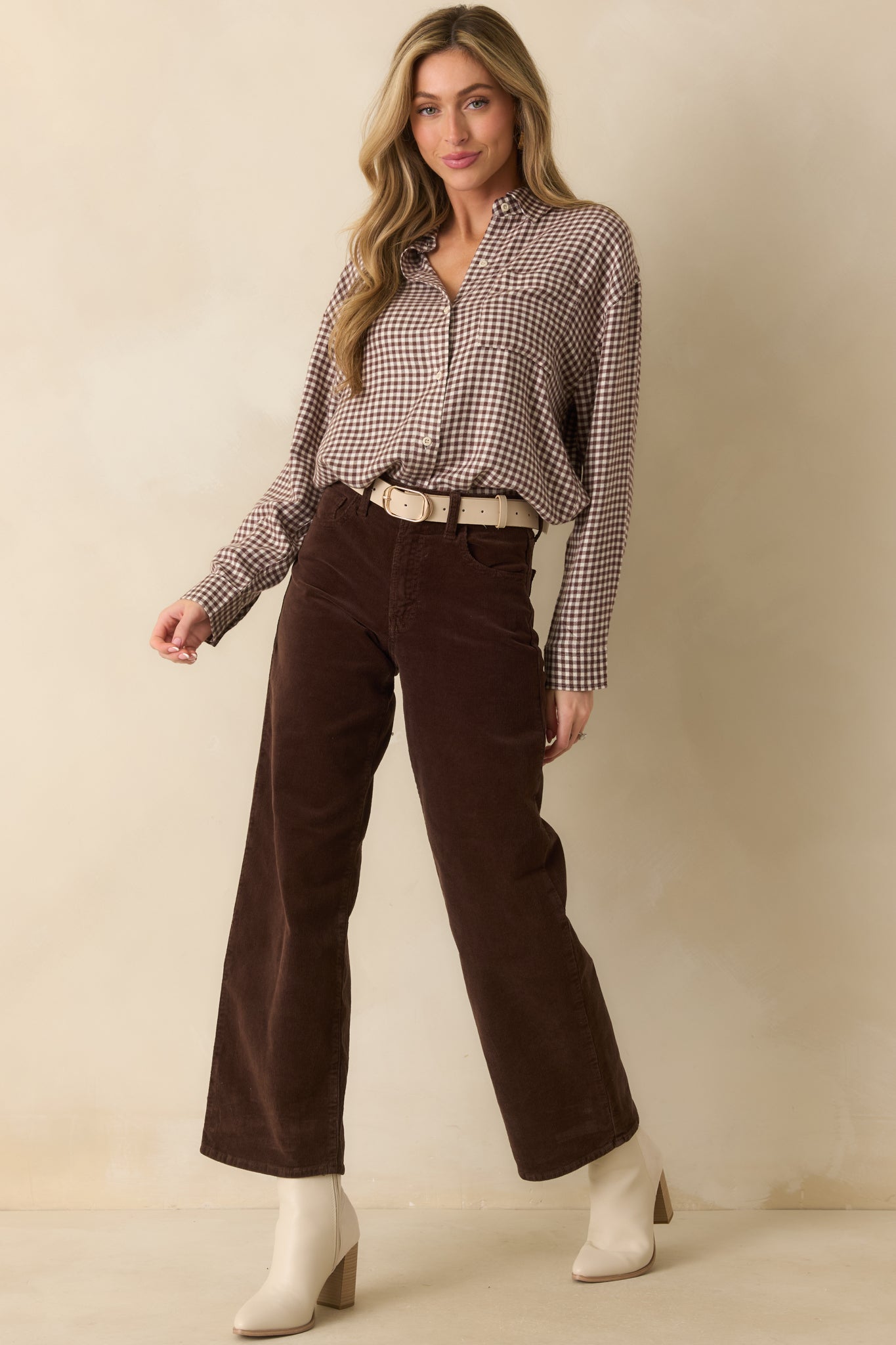 Meant To Be Here Dark Brown Corduroy Wide Leg Pants