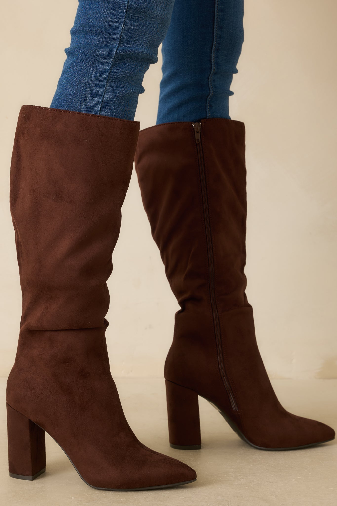 The Way You Move Dark Brown Faux Suede Block Heel Knee-High Boots