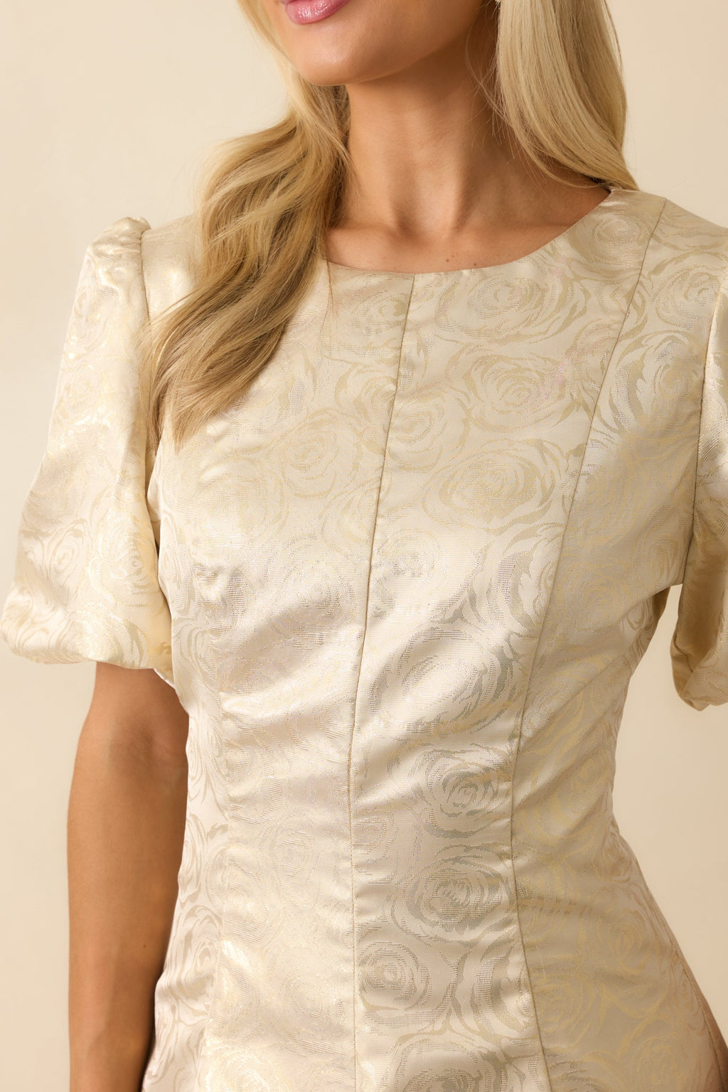 Never Without Grace Champagne Floral Jacquard Mini Dress