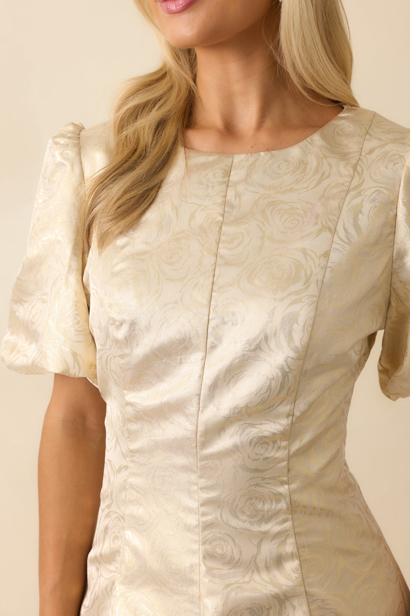 Never Without Grace Champagne Floral Jacquard Mini Dress