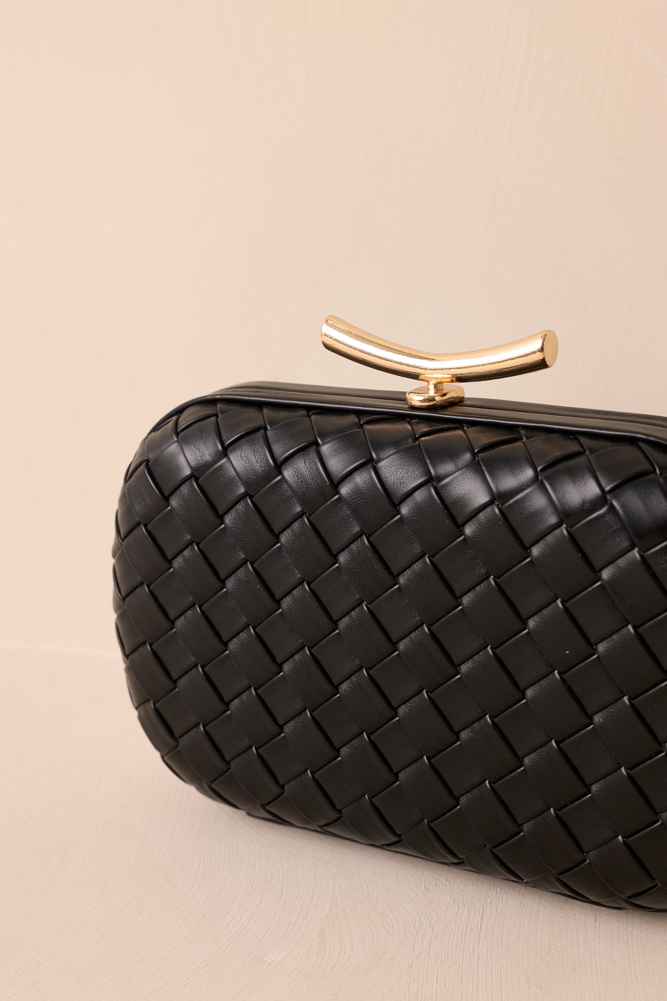 For Certain Black Woven Faux Leather Clutch Handbag