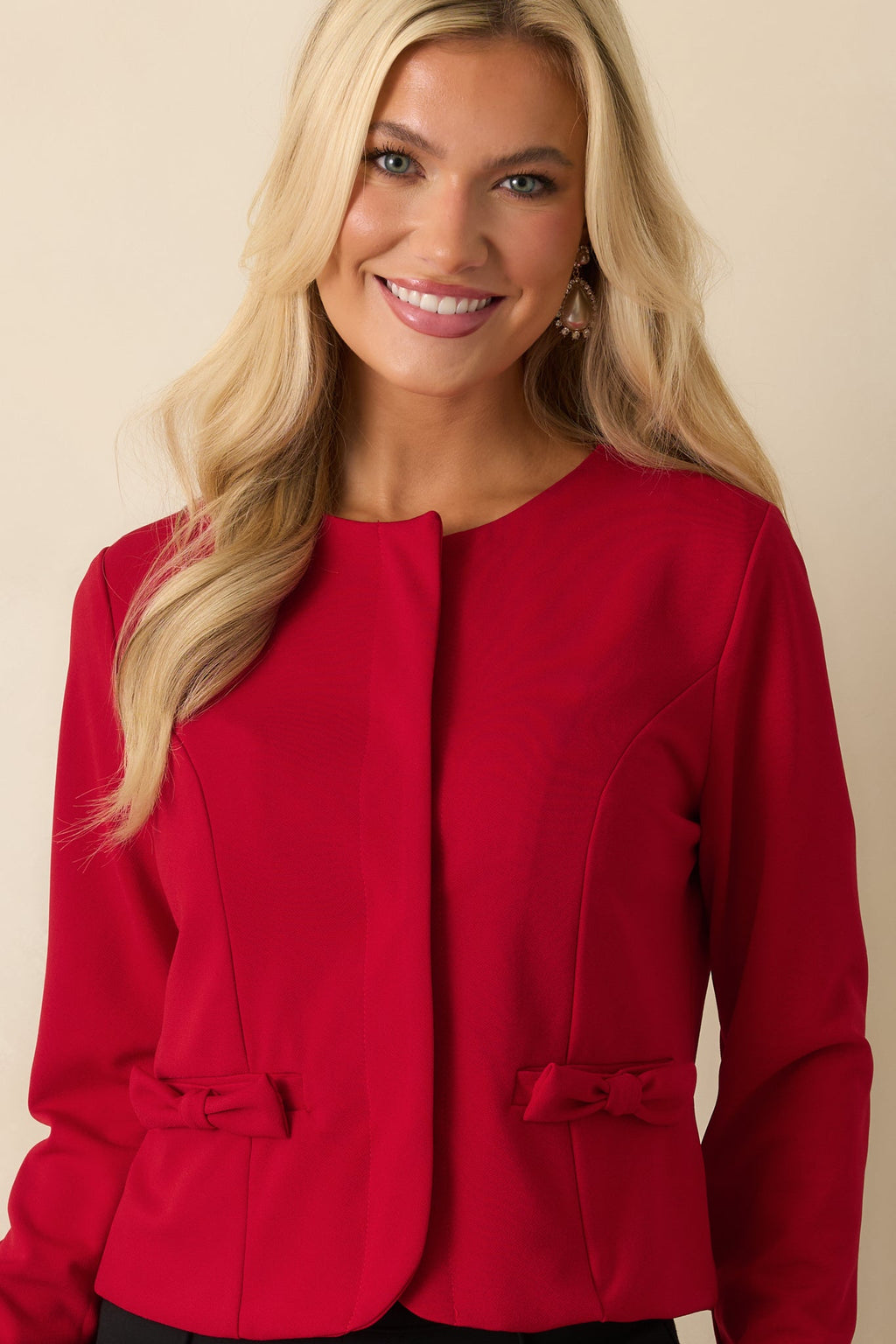 Bow On Top Red Tailored Bow Accent Jacket