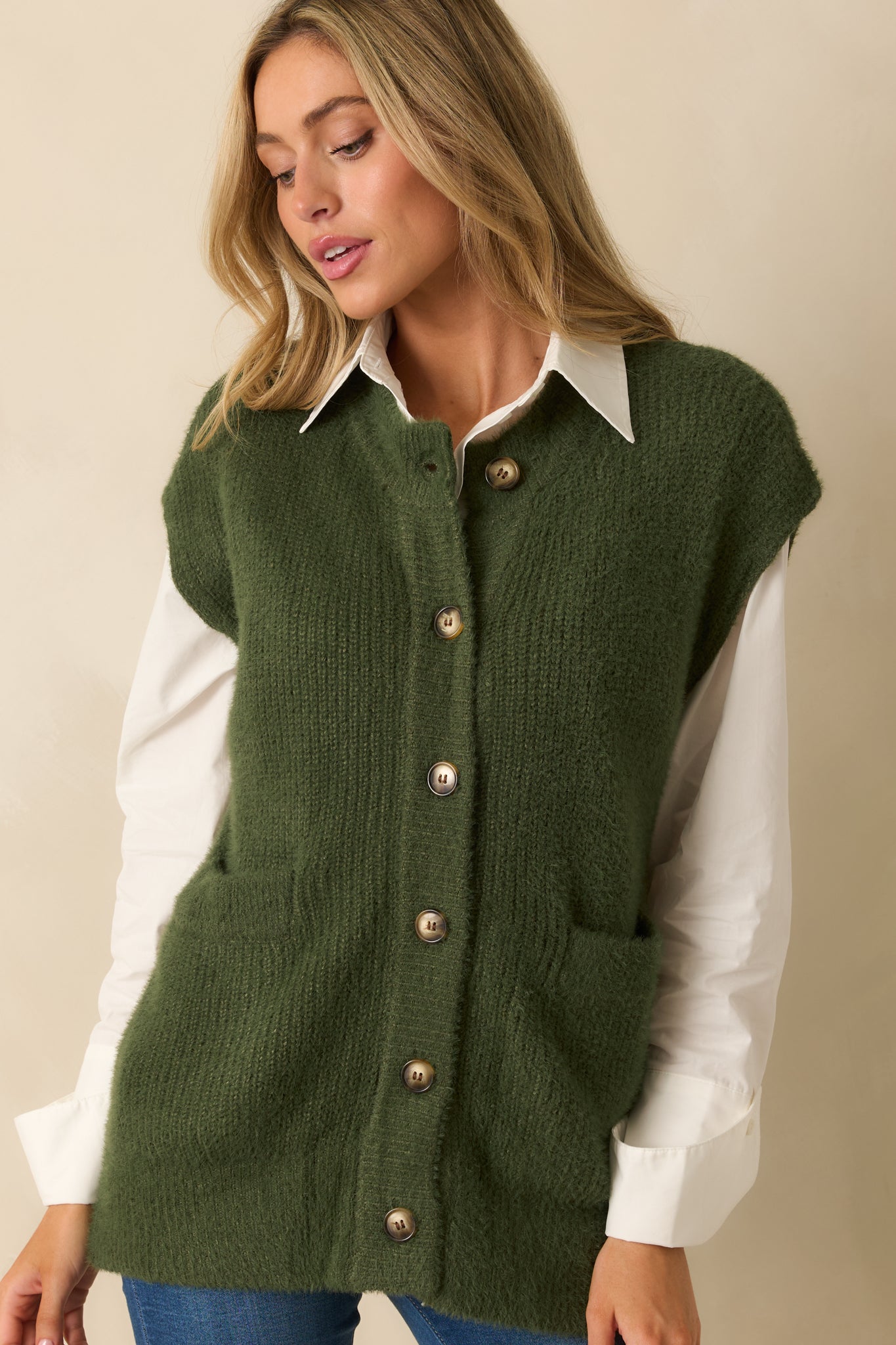 FRNCH Matcha Green Sleeveless Knit Cardigan
