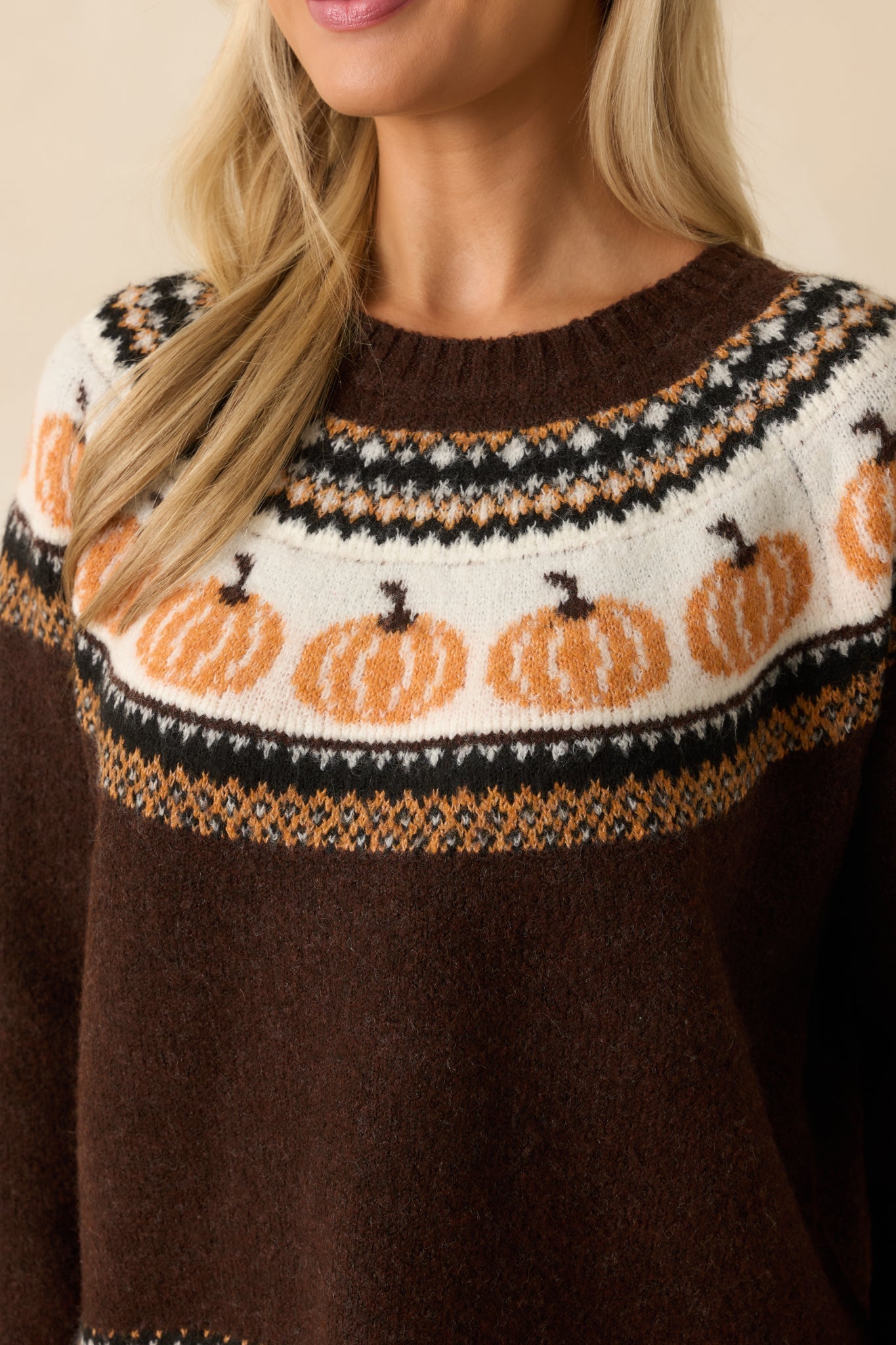 Gourd Times Ahead Dark Brown Knit Pumpkin Sweater