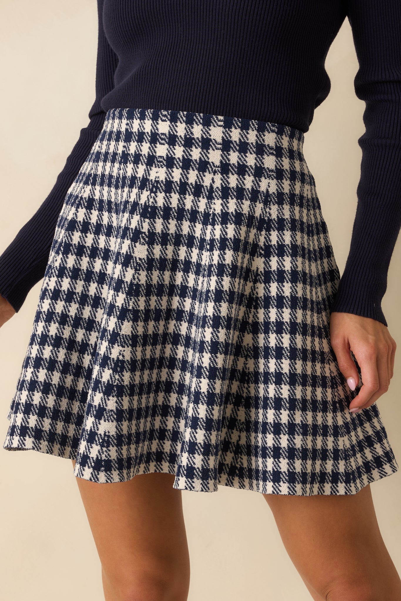 Prepped For Anything Navy Blue Gingham Knit Mini Skirt