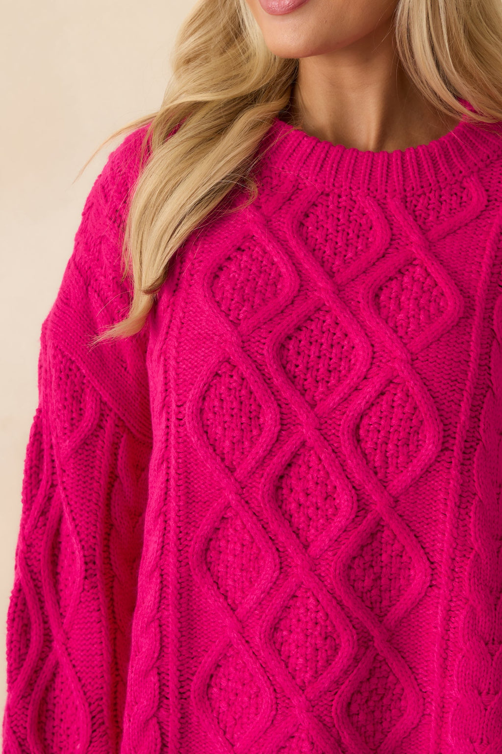 Feeling Bright Hot Pink Cable Knit Oversized Sweater