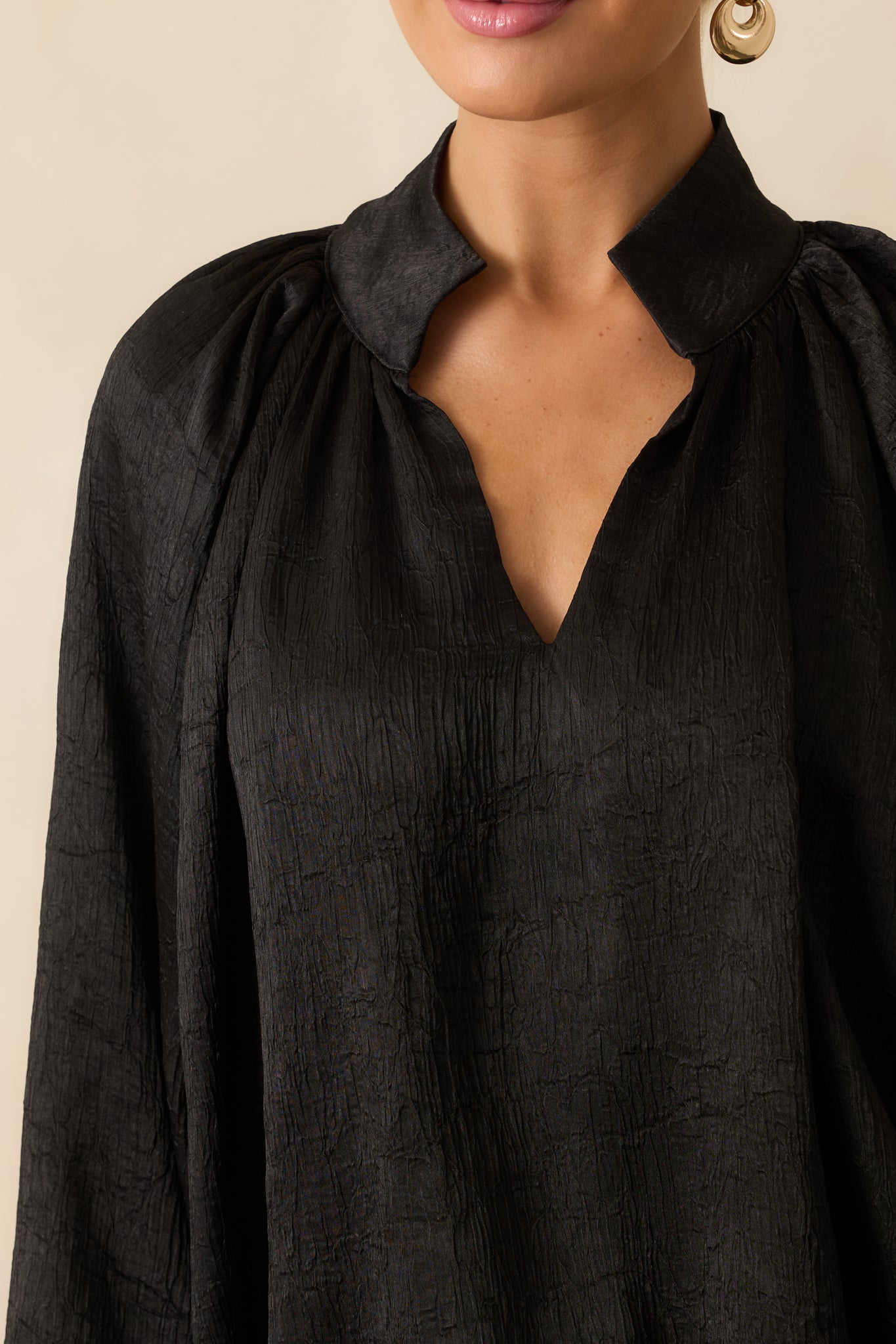 Promise Me This Black Satin V-Neck Peasant Sleeve Top