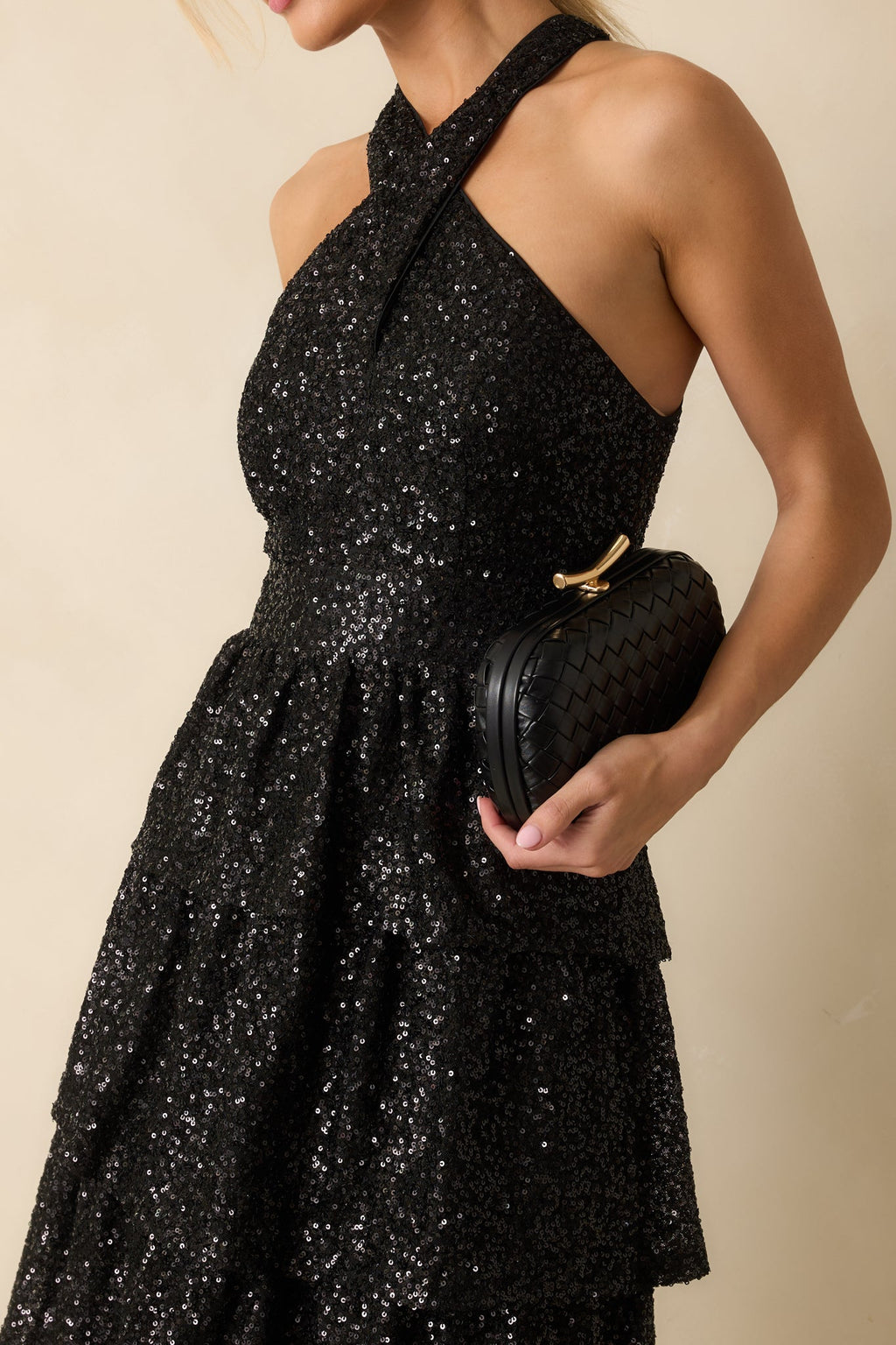 Always On Point Black Sequin Halter Maxi Dress