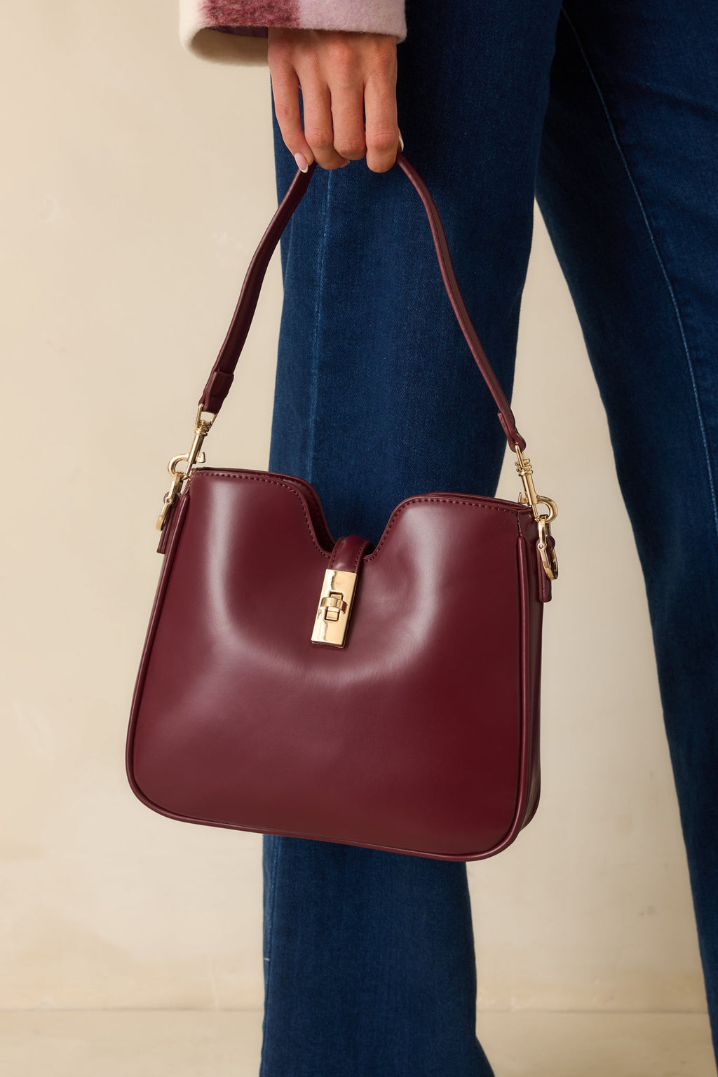 Might Surprise You Wine Red Faux Leather Twist Lock Handbag