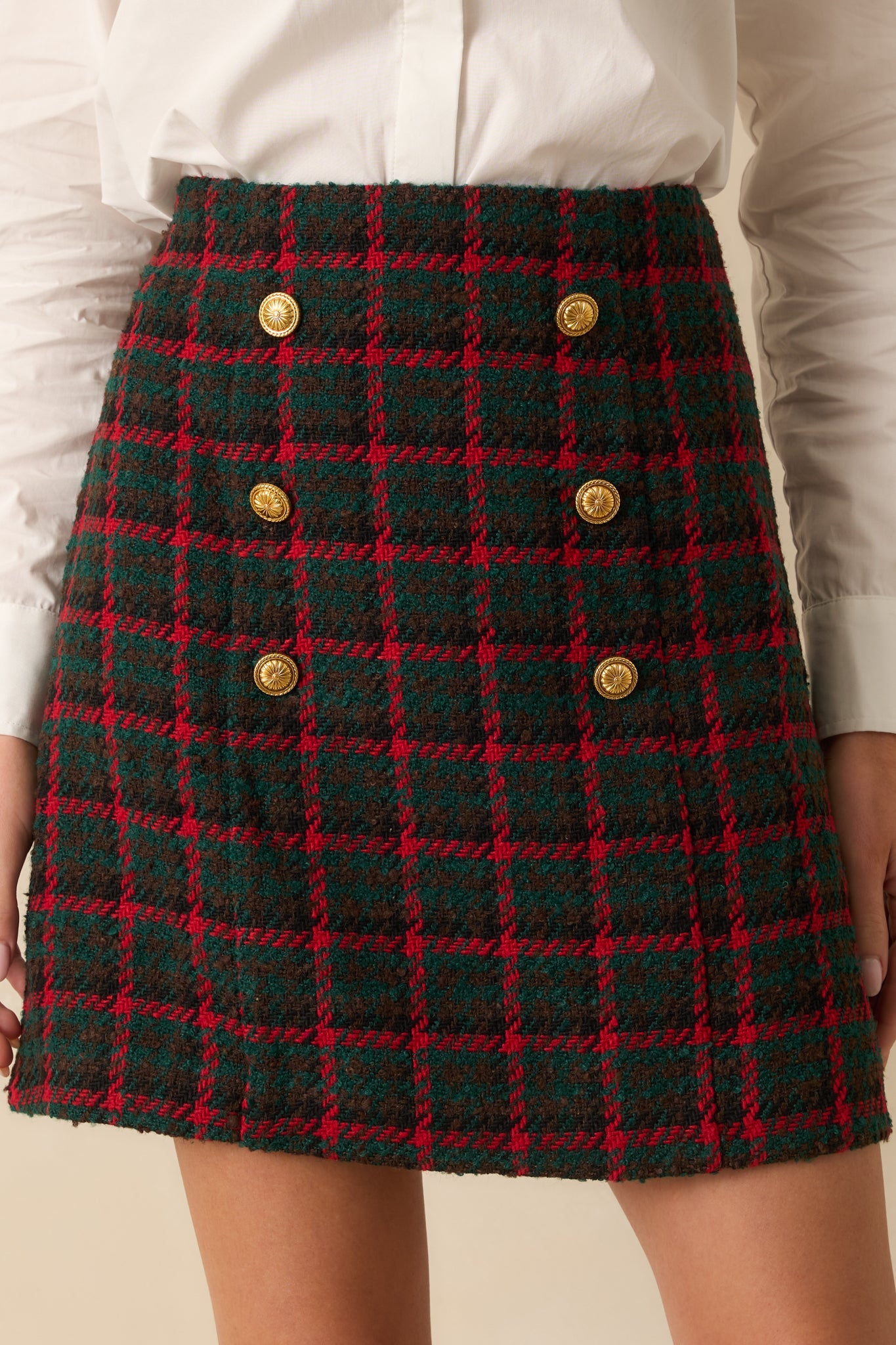 Prosperina Gardner Green Multi Plaid Tweed Mini Skirt