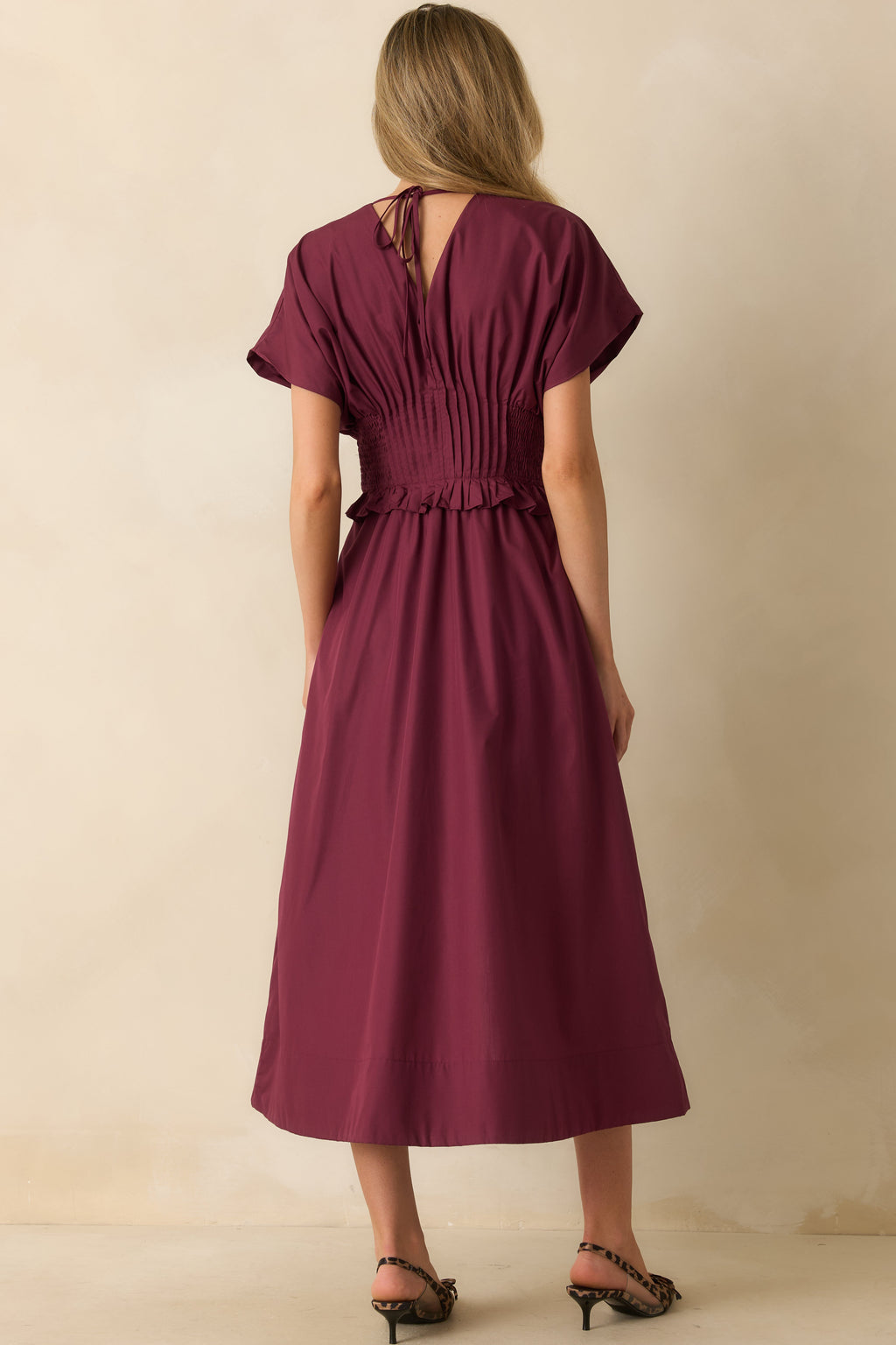 Let It Be Easy Wine Red Smocked Waist Zip Maxi Dress