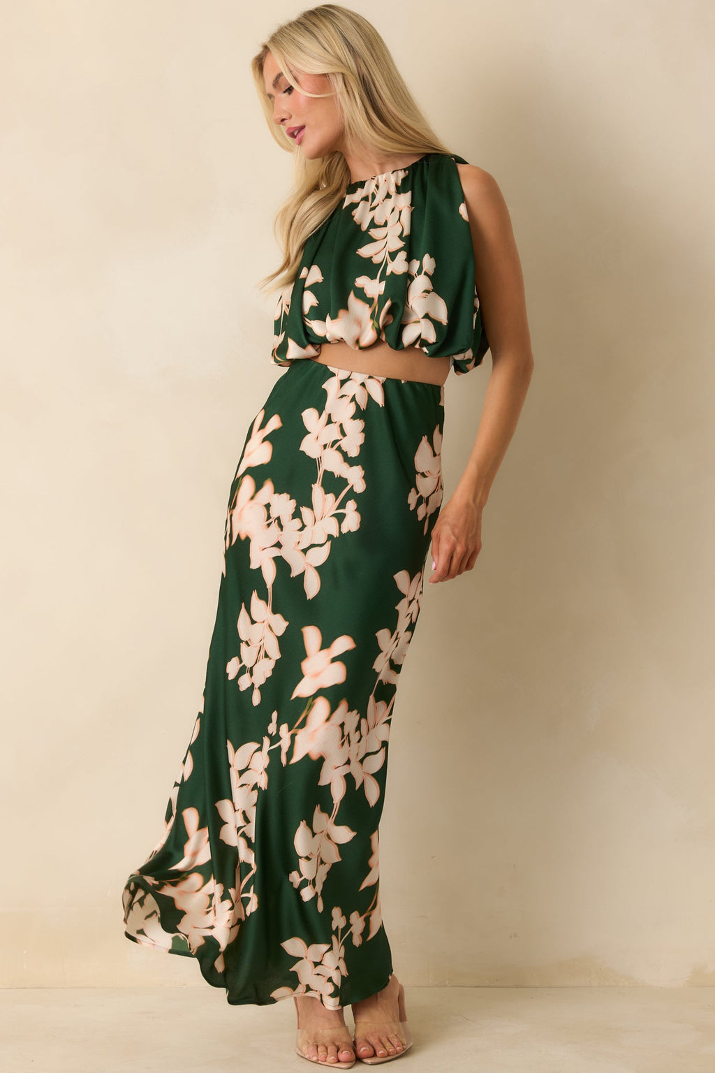 MINKPINK Vilma Green Floral Rouched Crop Top