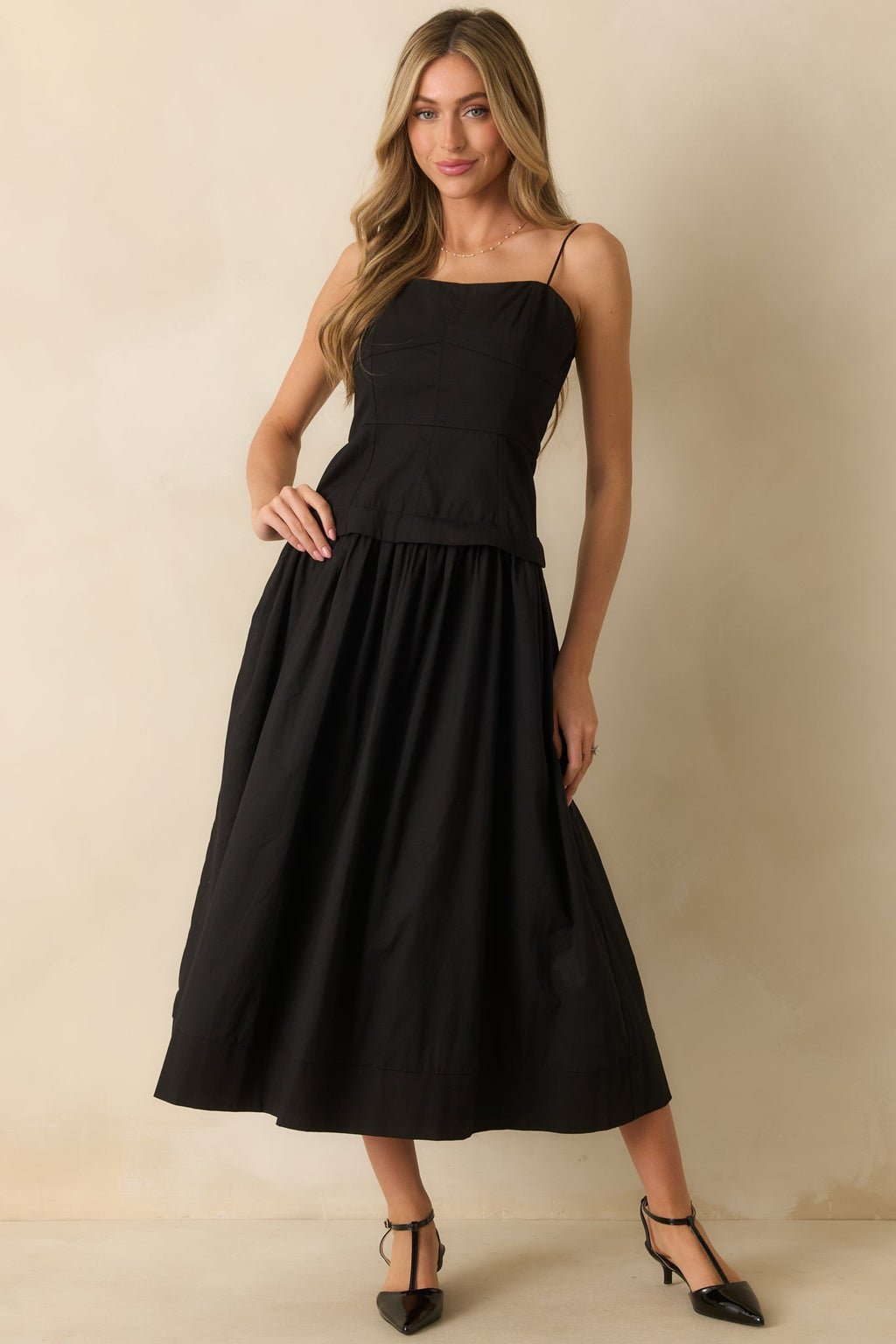 You Already Know Black Cotton Bustier Bodice Sleeveless Midi Dress