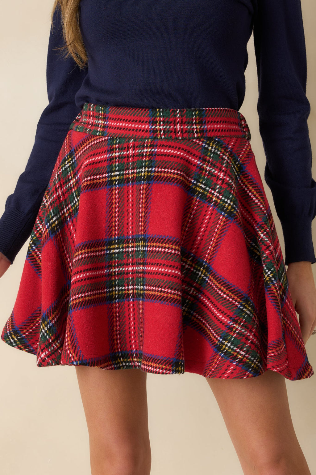 Make It Fun Red Multi Plaid Flared Mini Skirt