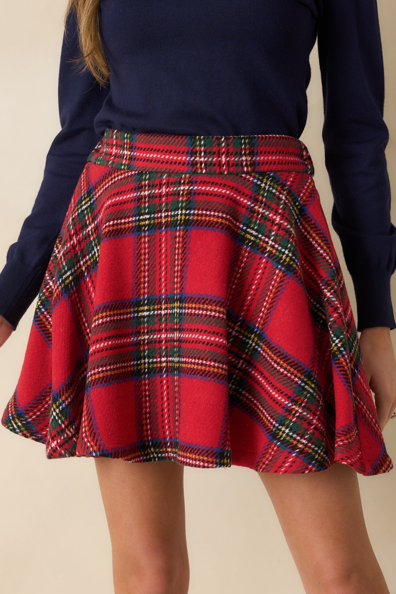 Make It Fun Red Multi Plaid Flared Mini Skirt