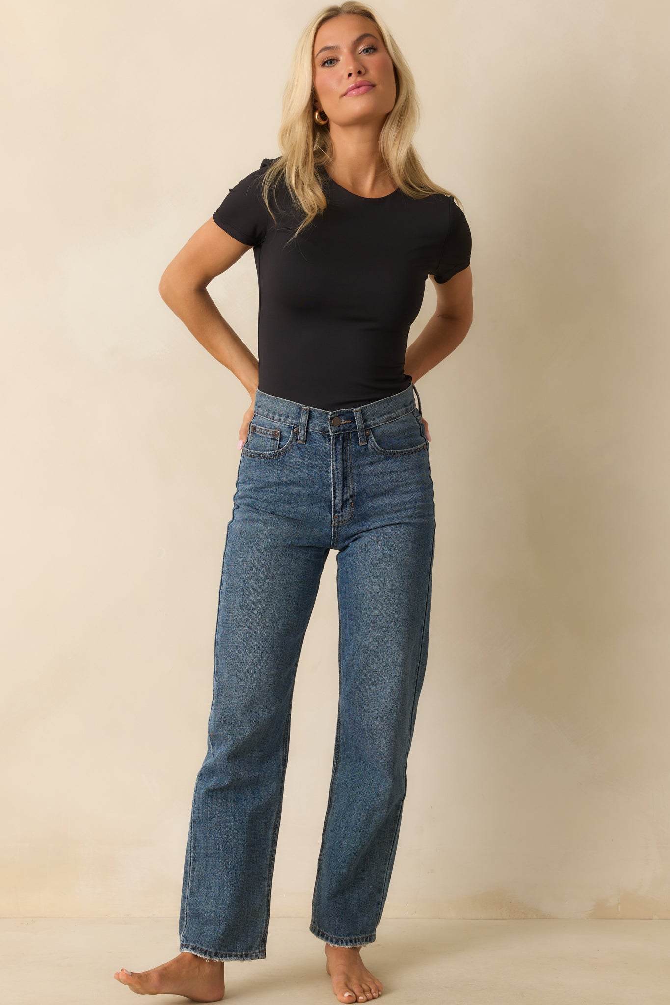 Roxi Black Fitted Crewneck Stretch Tee