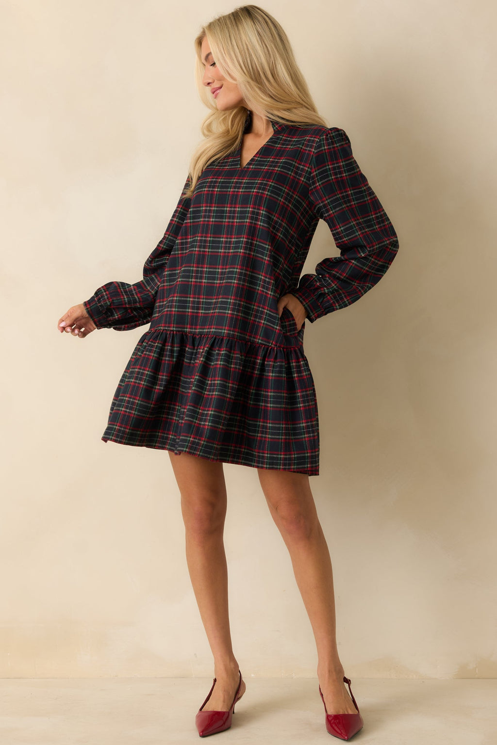 Tartan Tidings Navy Multi Plaid Ruffled Mini Dress