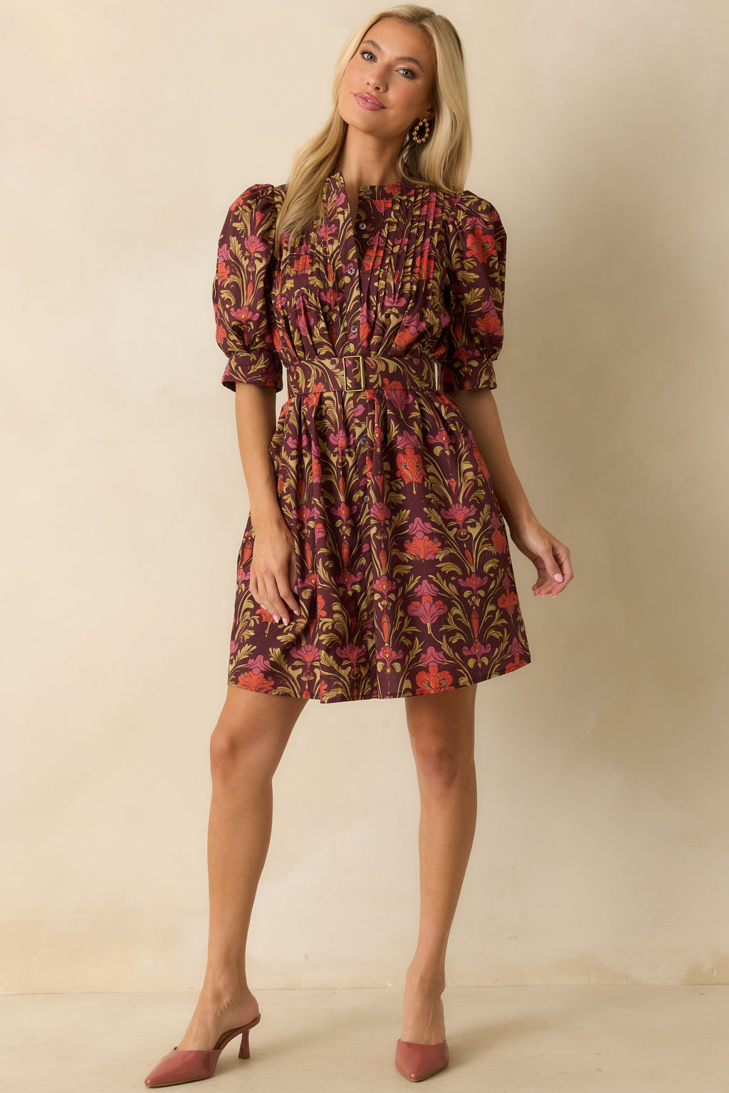 Flourish And Find Out Burgundy Multi Floral Print Cotton Mini Dress