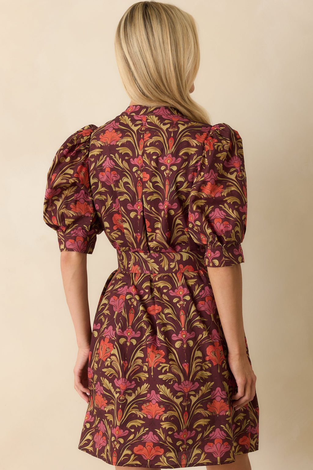 Flourish And Find Out Burgundy Multi Floral Print Cotton Mini Dress