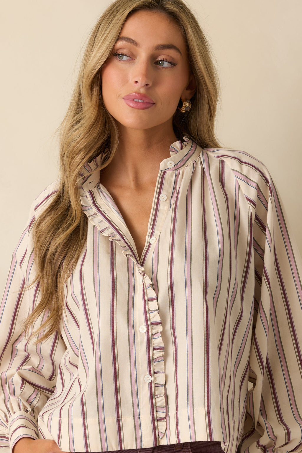 FRNCH Ivory & Lilac Striped Button Up Molly Shirt