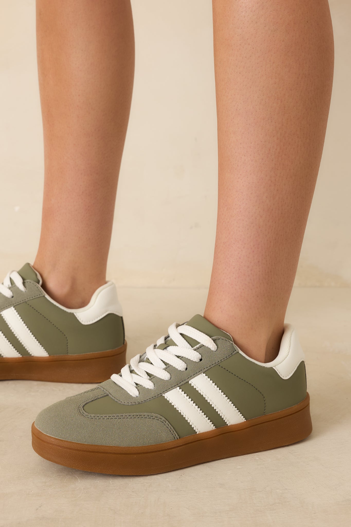 Chasing Chill Light Green Faux Leather and Suede Lace-Up Sneakers