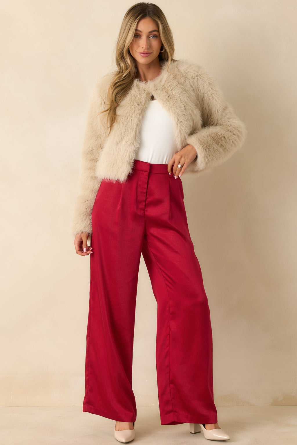 The Luxe Life Cream Faux Fur Cropped Jacket