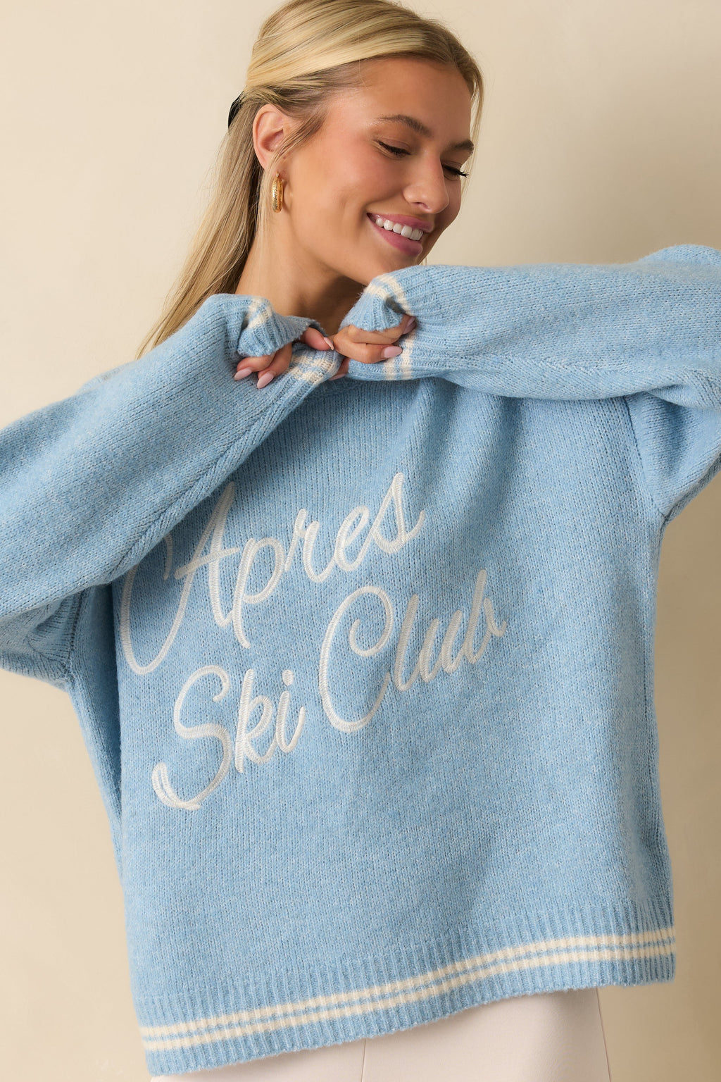 Eat Après Love Powder Blue Knit Embroidered Sweater