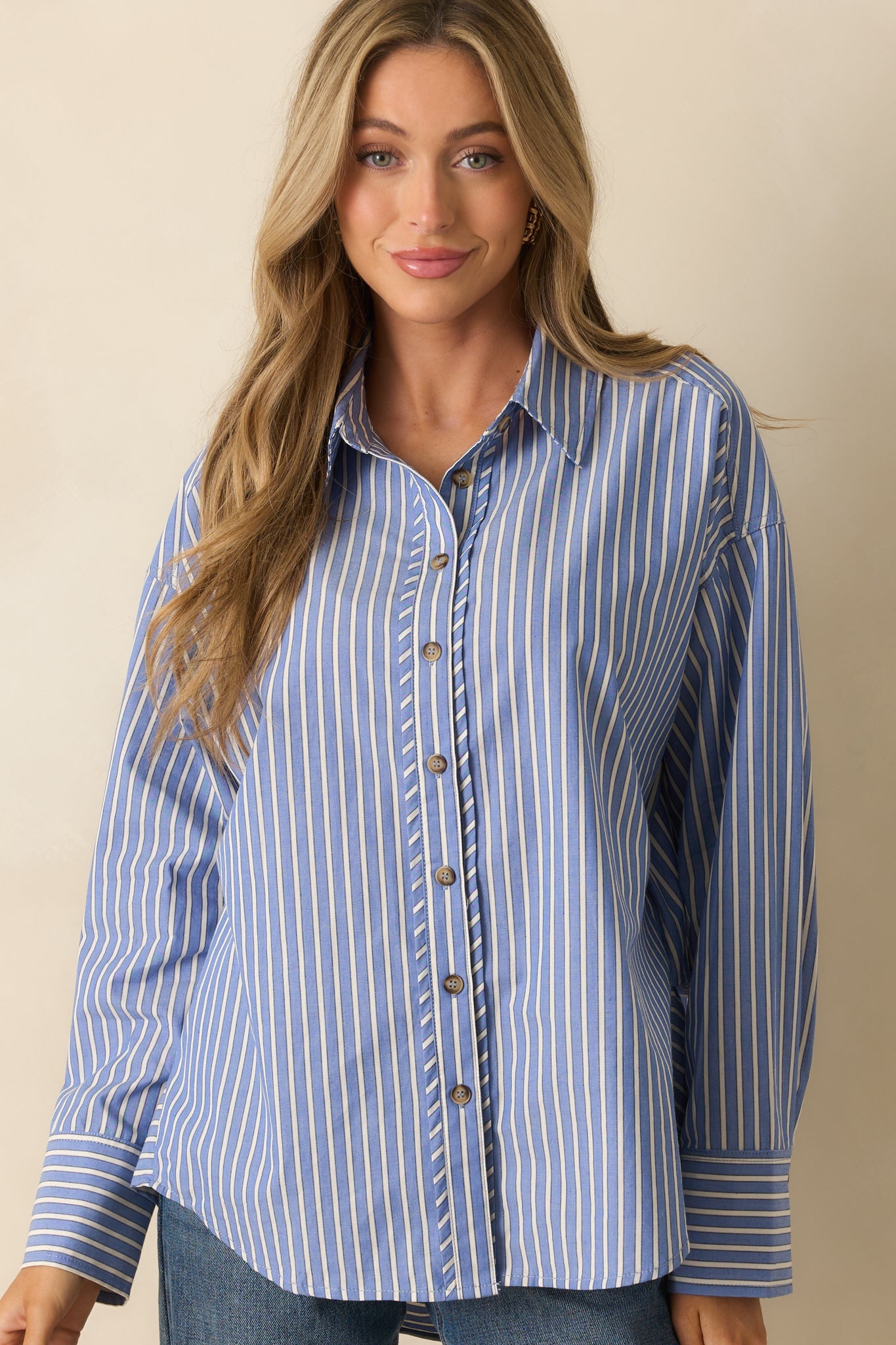 Just What You Wanted Navy Stripe Cotton Button Up Shirt