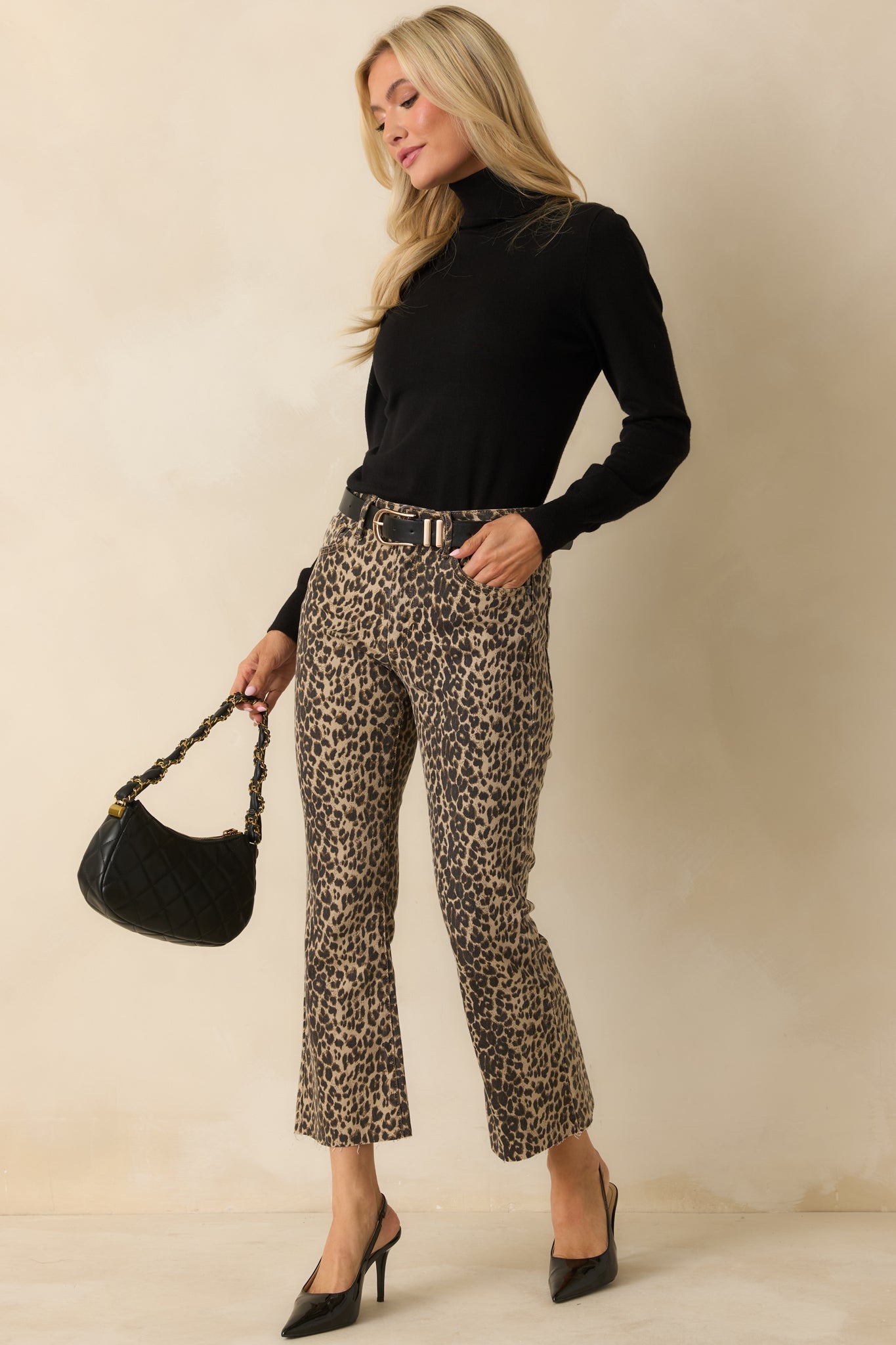 Terrific Timing Leopard Print Cropped Flare Jeans