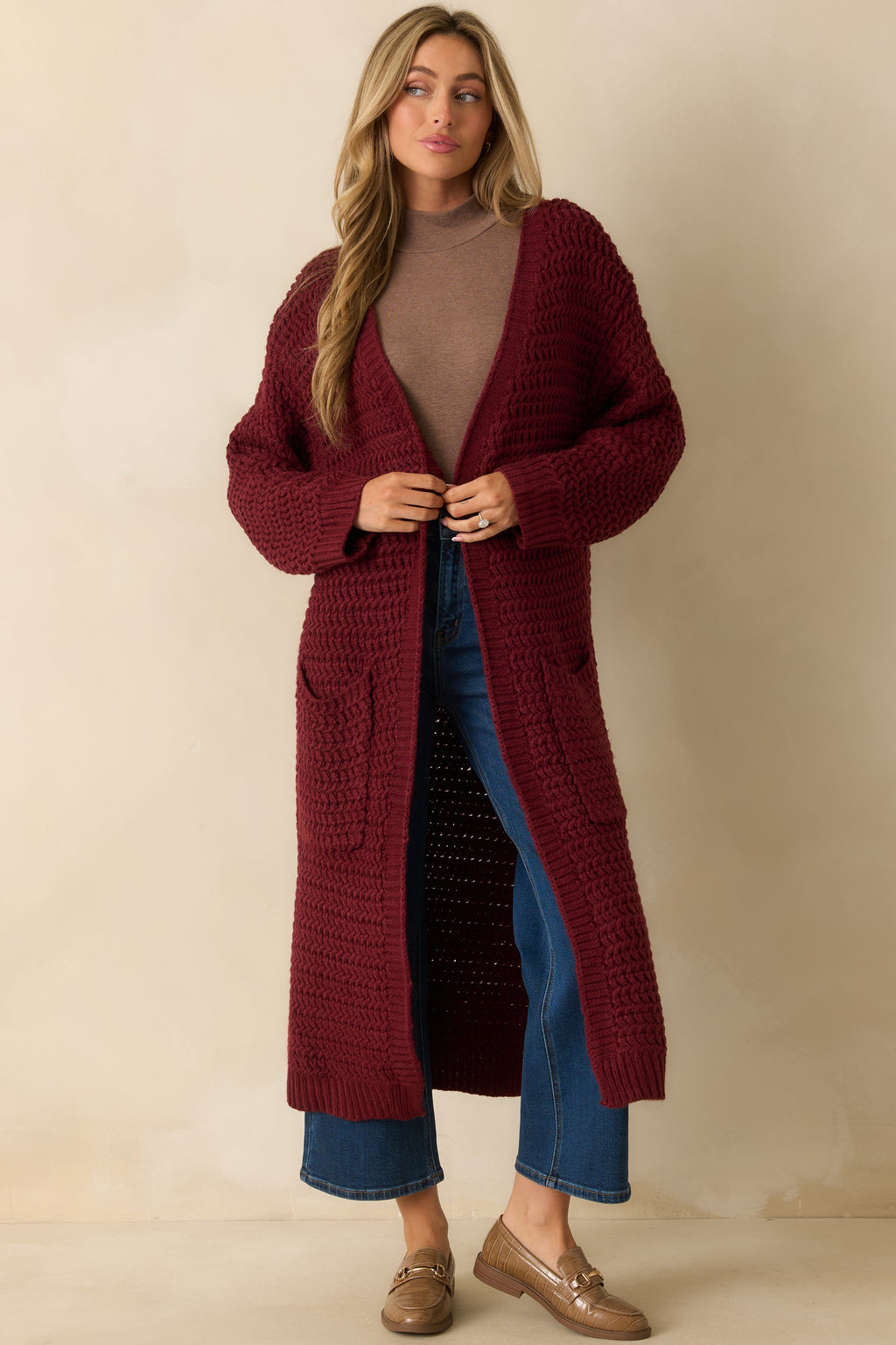 Made For More Wine Red Knit Duster Cardigan