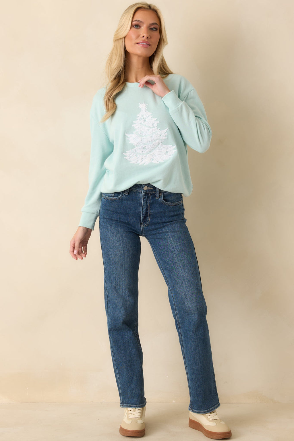 Merry Mint Light Green Christmas Tree Crewneck Sweatshirt