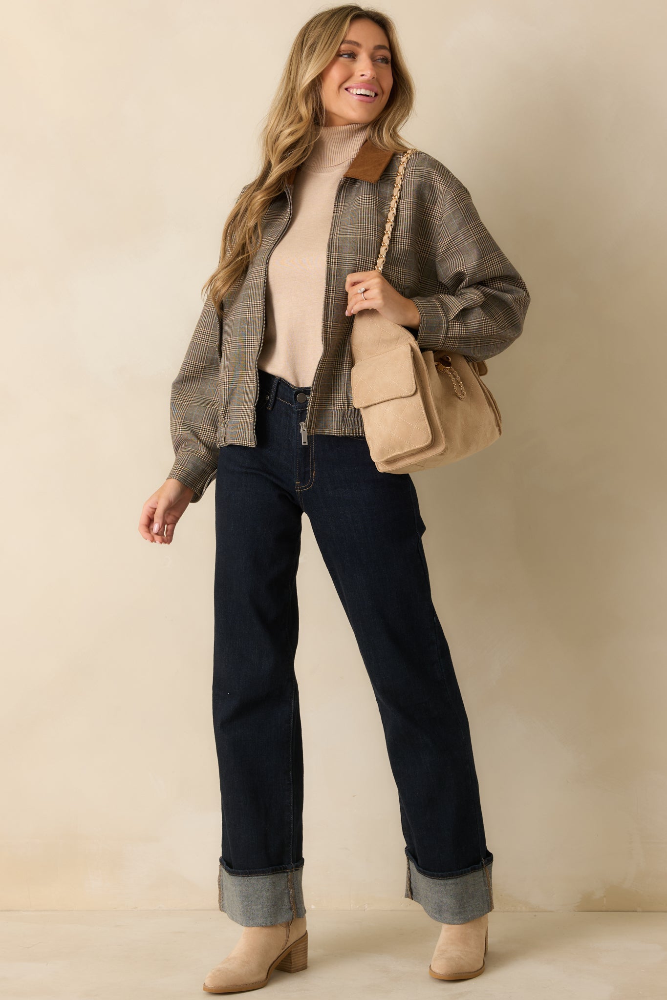 Riding Club Brown Multi Plaid Bomber Jacket