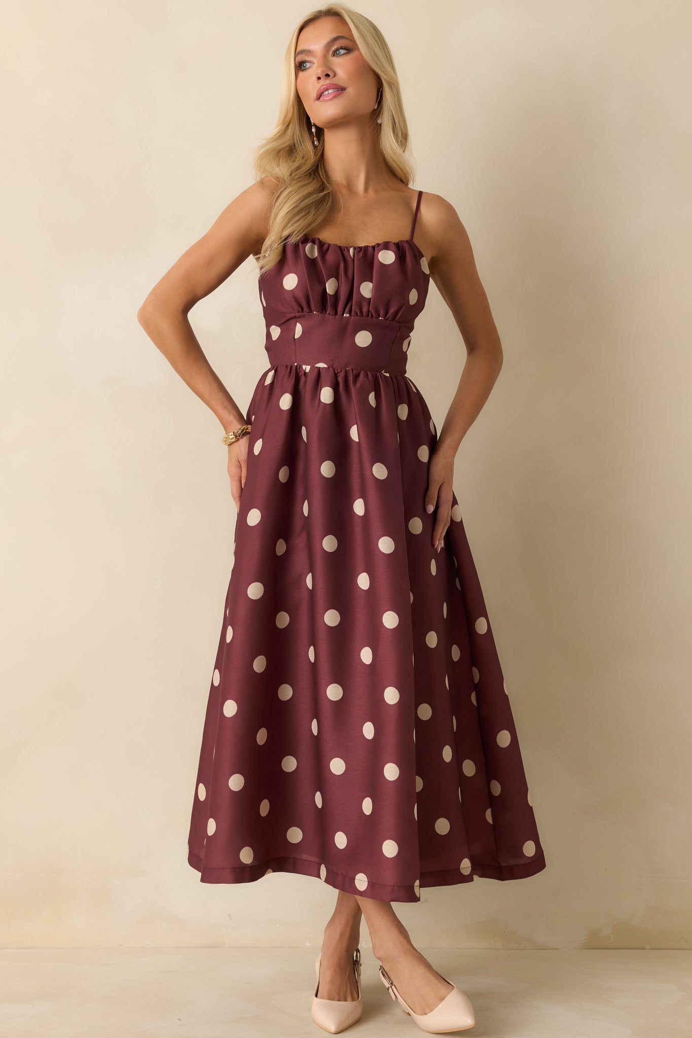 Sweet Spot Burgundy Polka Dot Maxi Dress