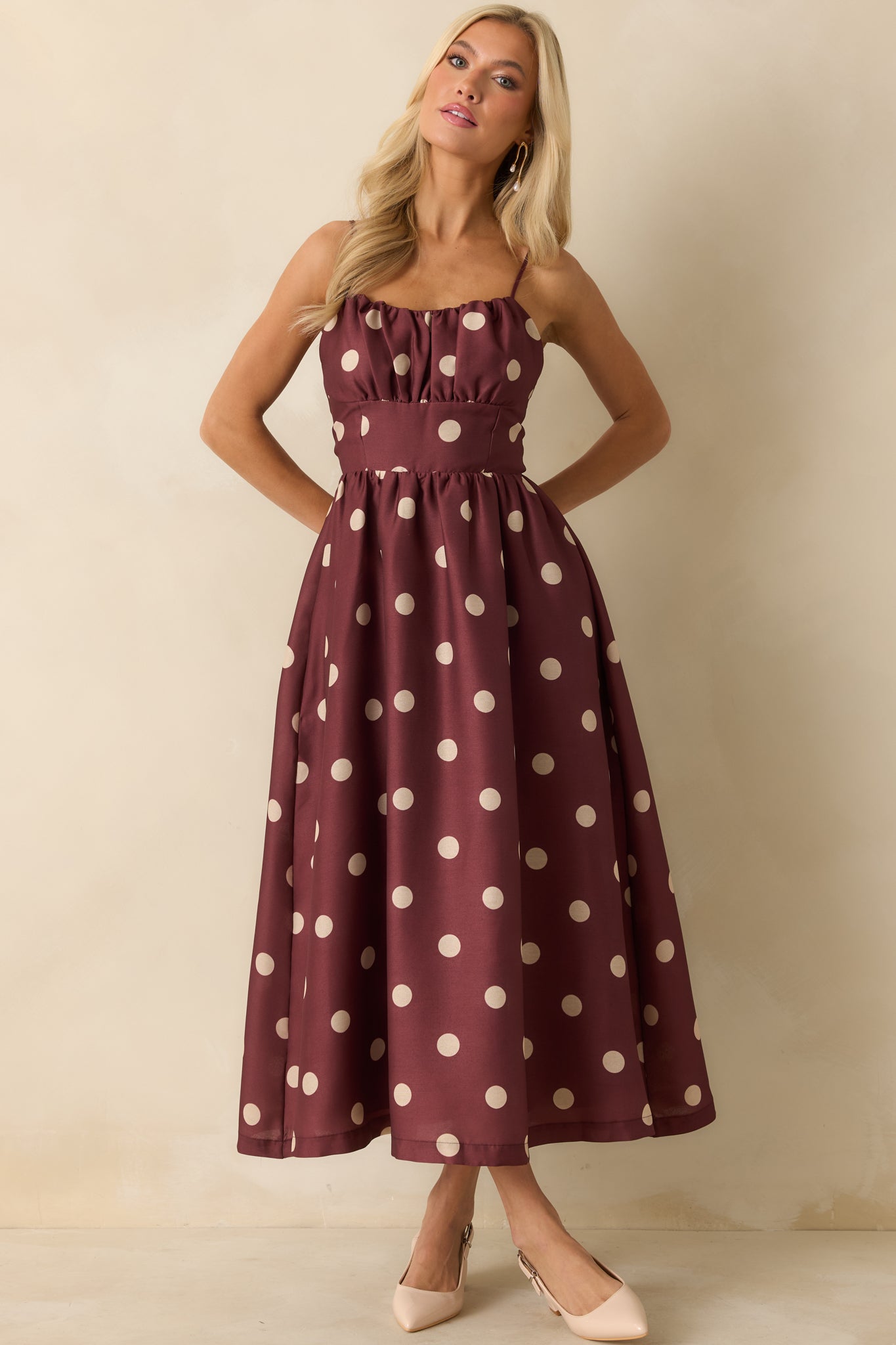 Sweet Spot Burgundy Polka Dot Maxi Dress