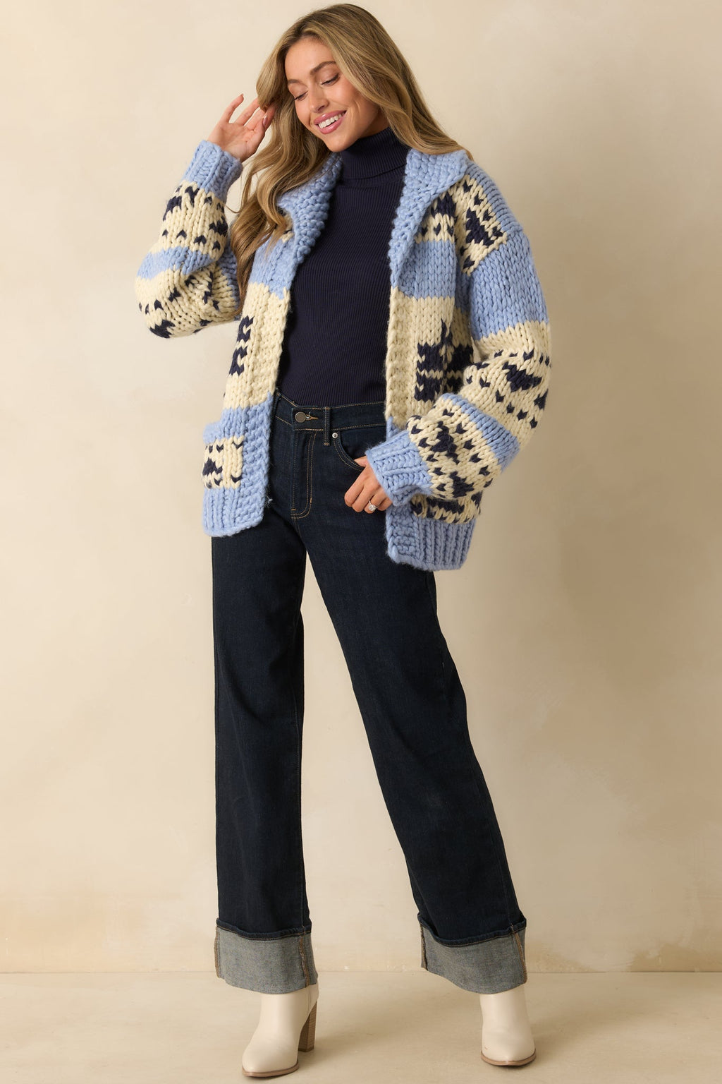 All Knit Together Blue Multi Chunky Knit Cardigan